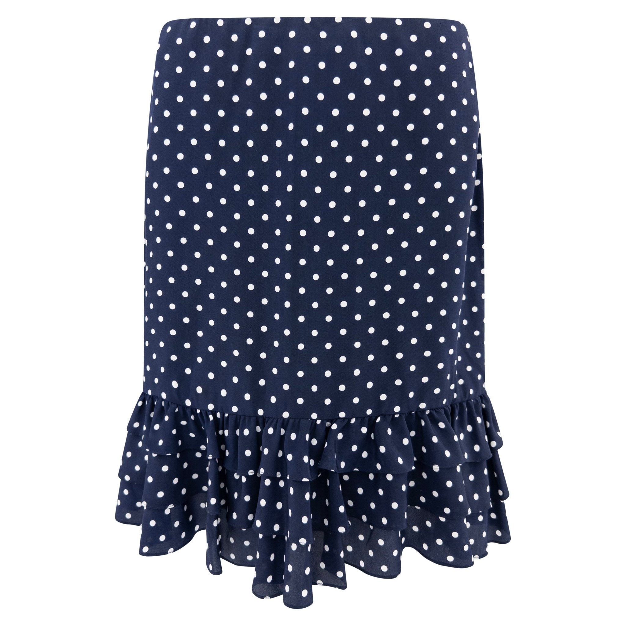 S/S 2000 Ralph Lauren Runway Navy Blue Silk Polka Dot Ruffled Skirt - RealList
