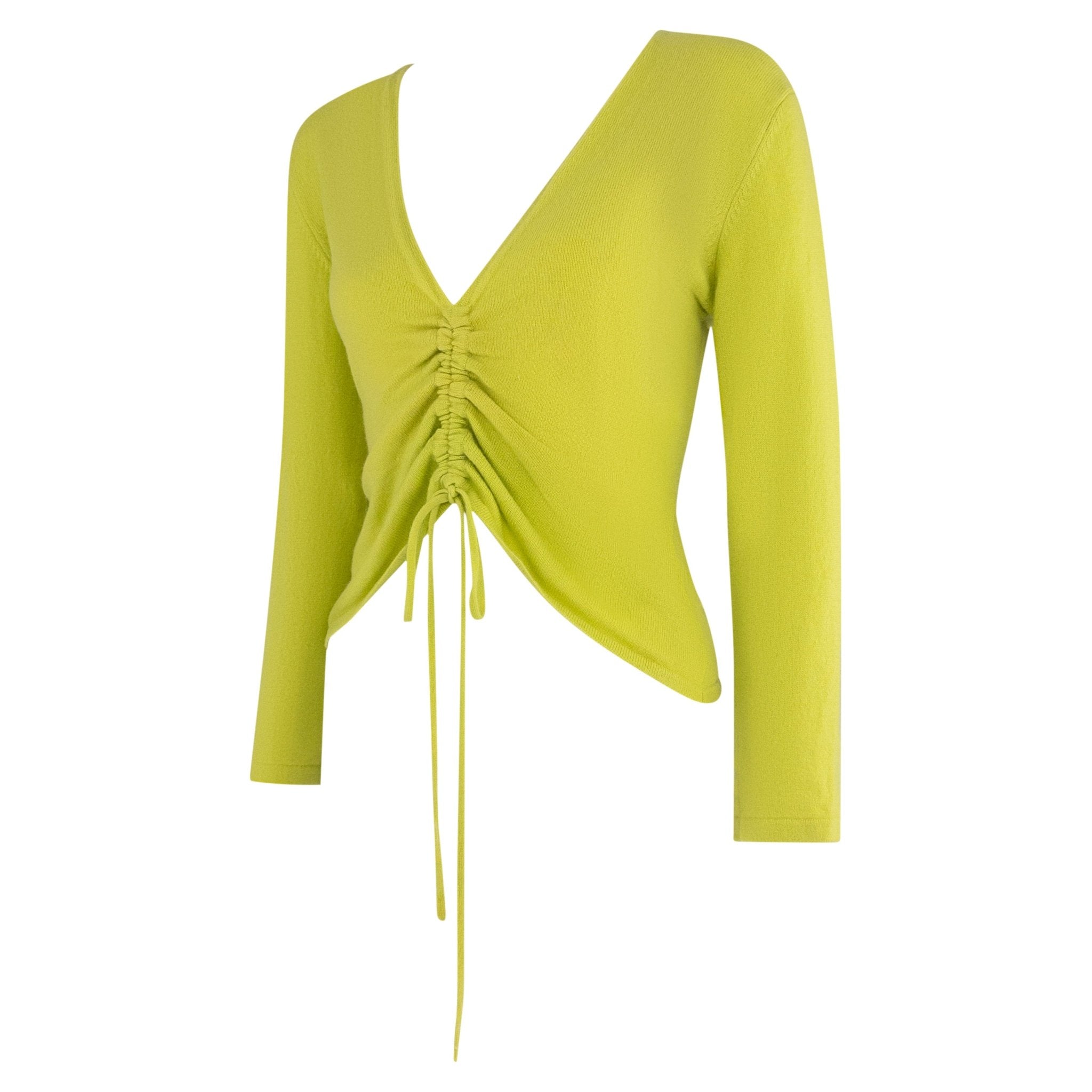 S/S 2000 Randolph Duke Chartreuse Green Cashmere Ruched Crop Top Sweater - RealList