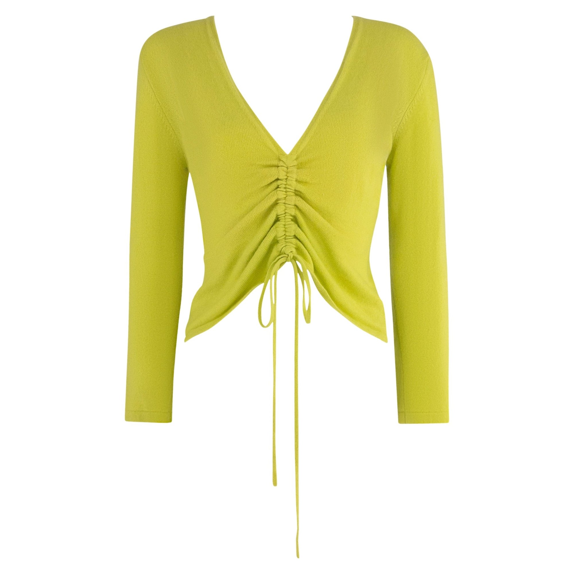 S/S 2000 Randolph Duke Chartreuse Green Cashmere Ruched Crop Top Sweater - RealList