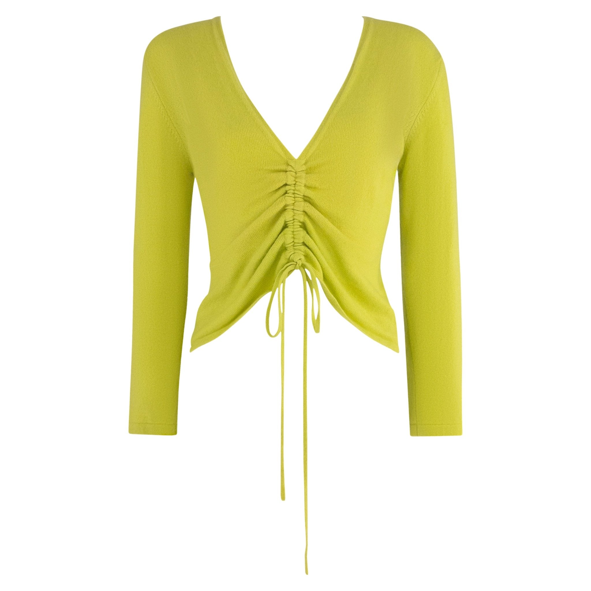S/S 2000 Randolph Duke Chartreuse Green Cashmere Ruched Crop Top Sweater - RealList