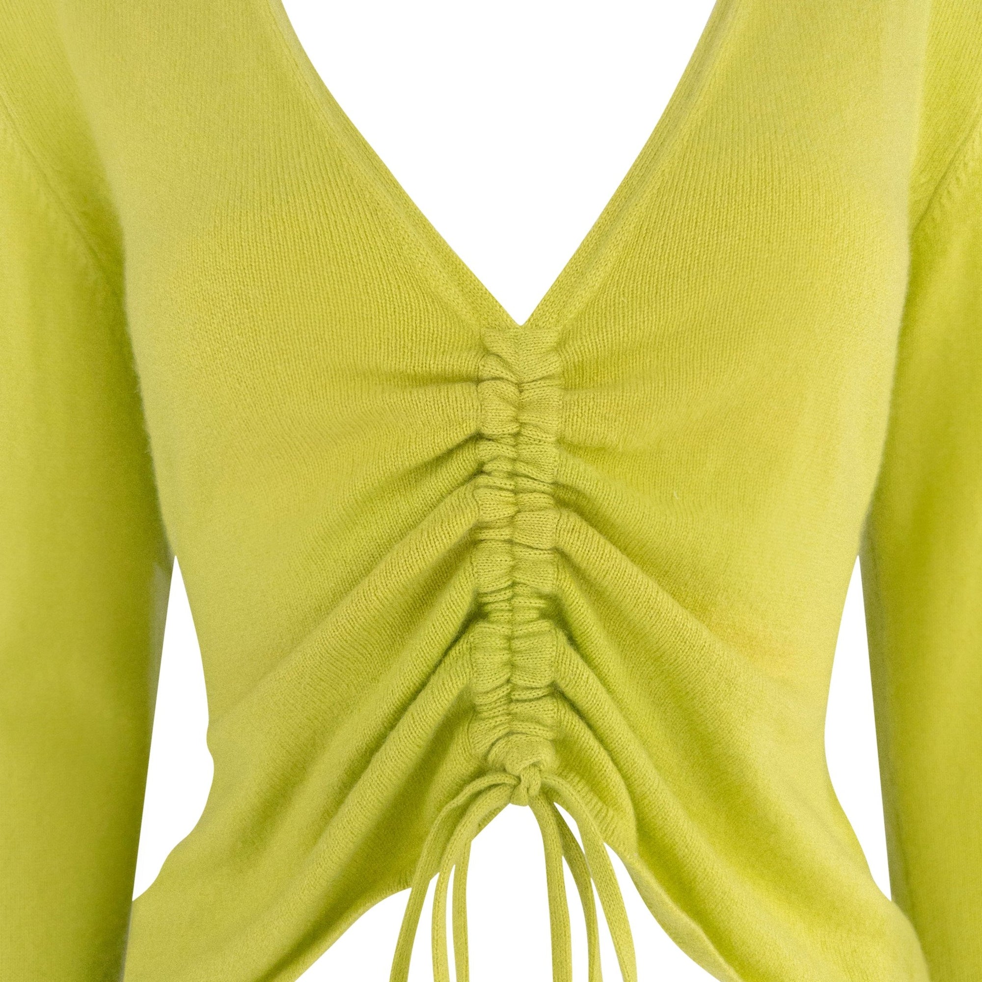 S/S 2000 Randolph Duke Chartreuse Green Cashmere Ruched Crop Top Sweater - RealList