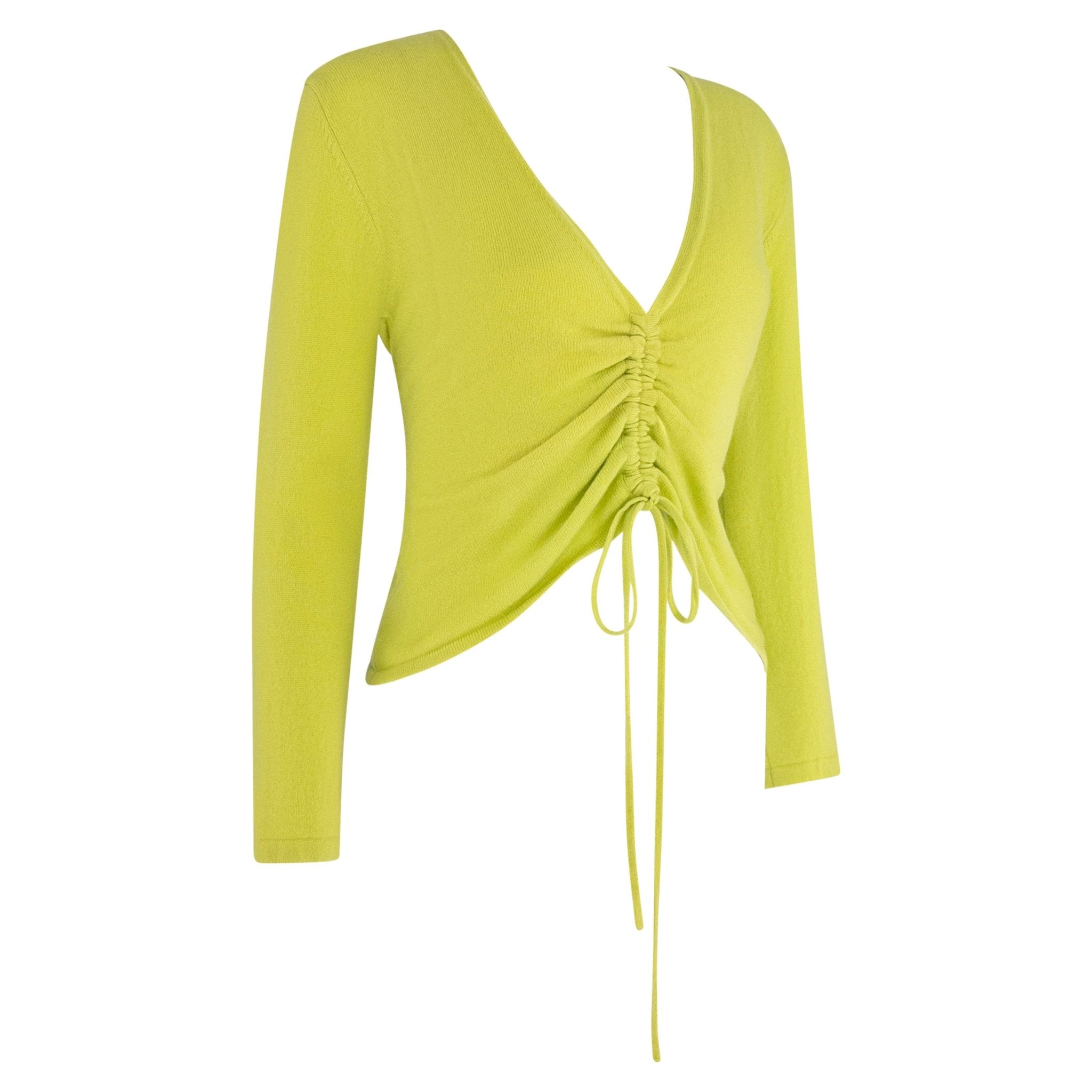 S/S 2000 Randolph Duke Chartreuse Green Cashmere Ruched Crop Top Sweater - RealList