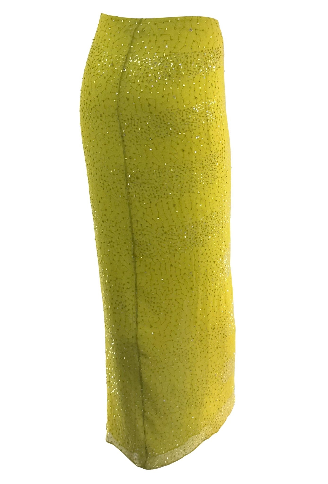 S/S 2000 Randolph Duke Yellow Silk Sequin Orange Ombré Wrap Maxi Skirt - RealList