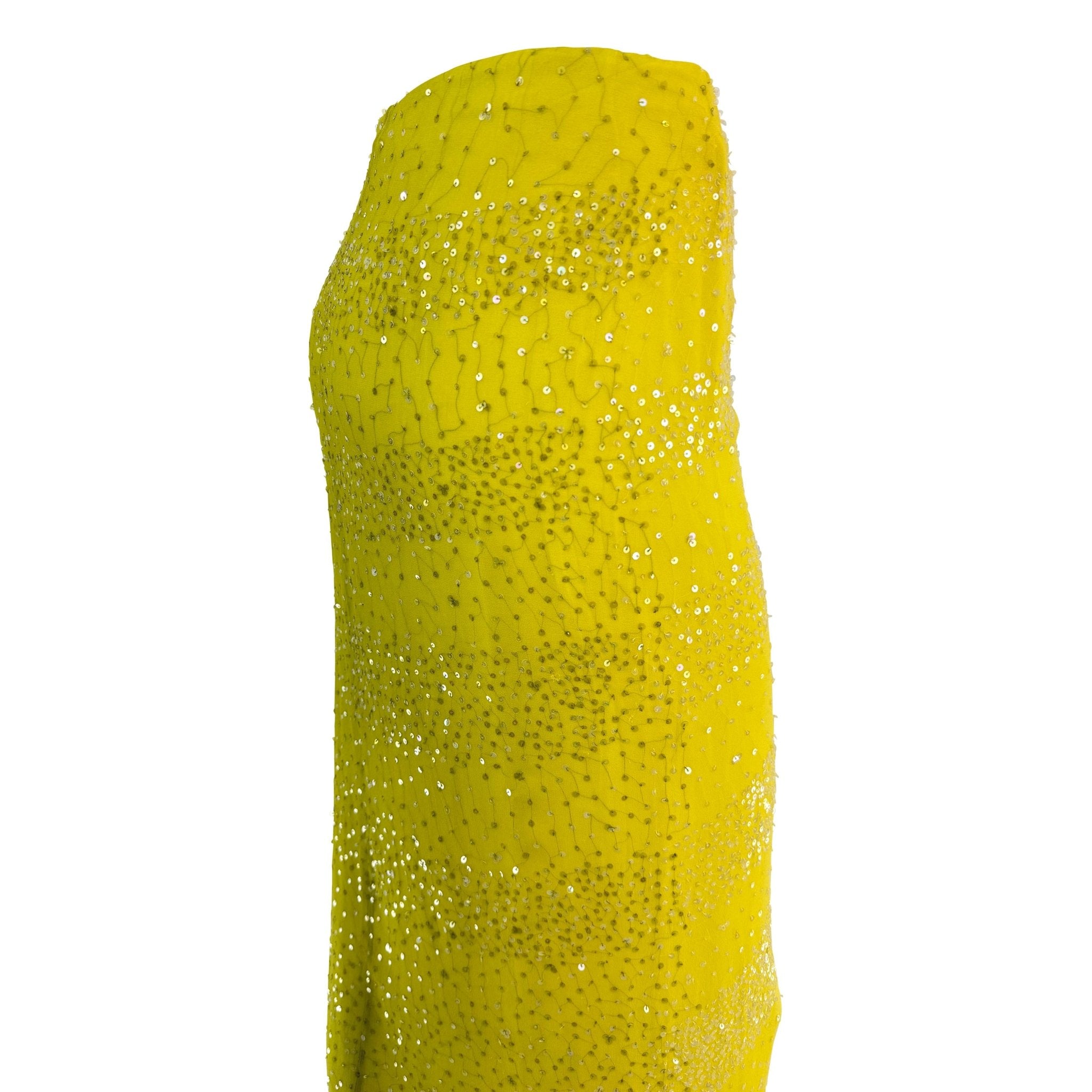 S/S 2000 Randolph Duke Yellow Silk Sequin Orange Ombré Wrap Maxi Skirt - RealList