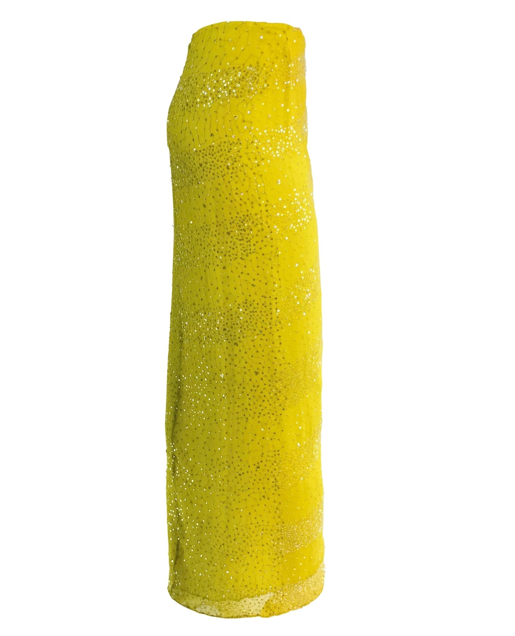 S/S 2000 Randolph Duke Yellow Silk Sequin Orange Ombré Wrap Maxi Skirt - RealList