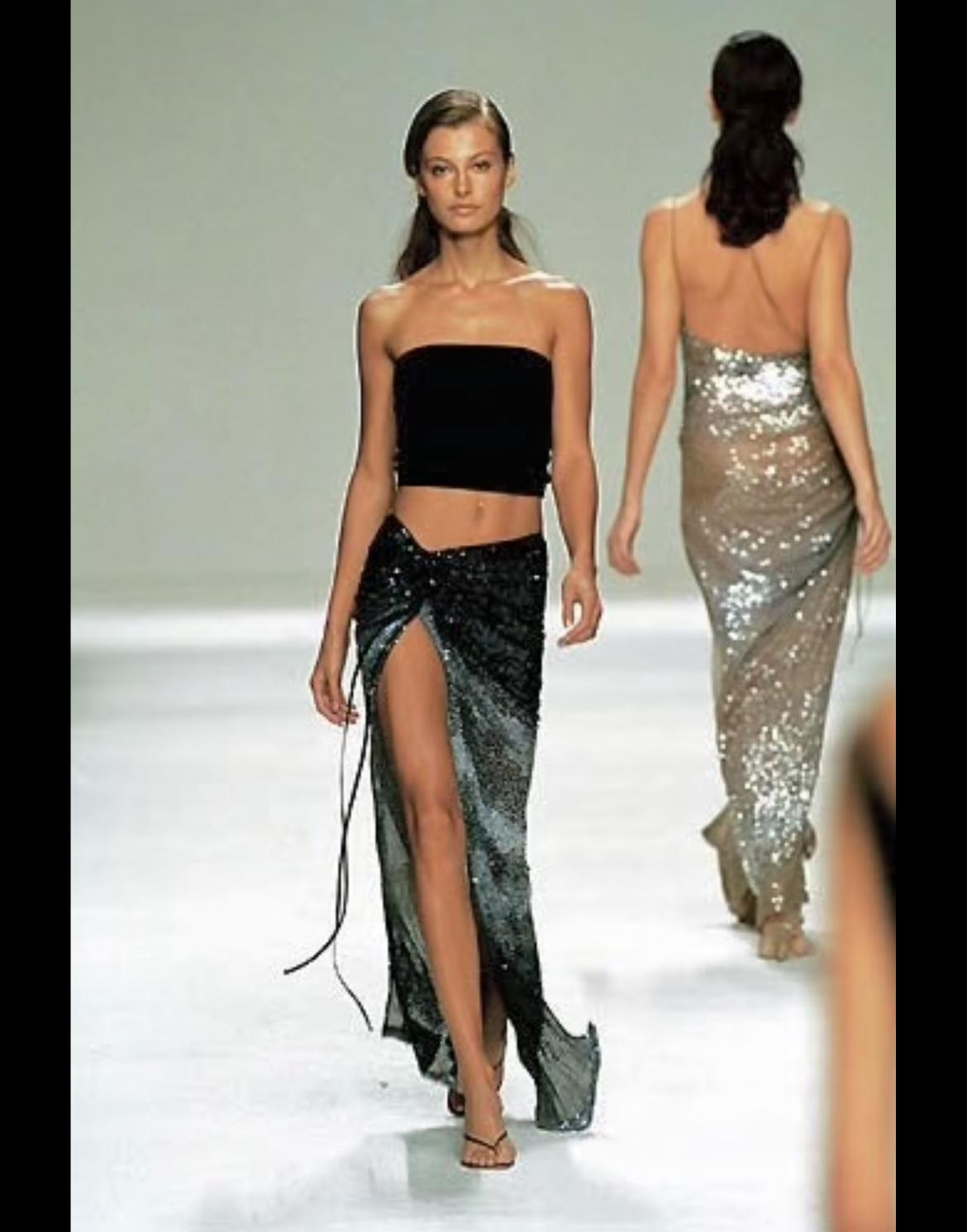 S/S 2000 Randolph Duke Yellow Silk Sequin Orange Ombré Wrap Maxi Skirt - RealList