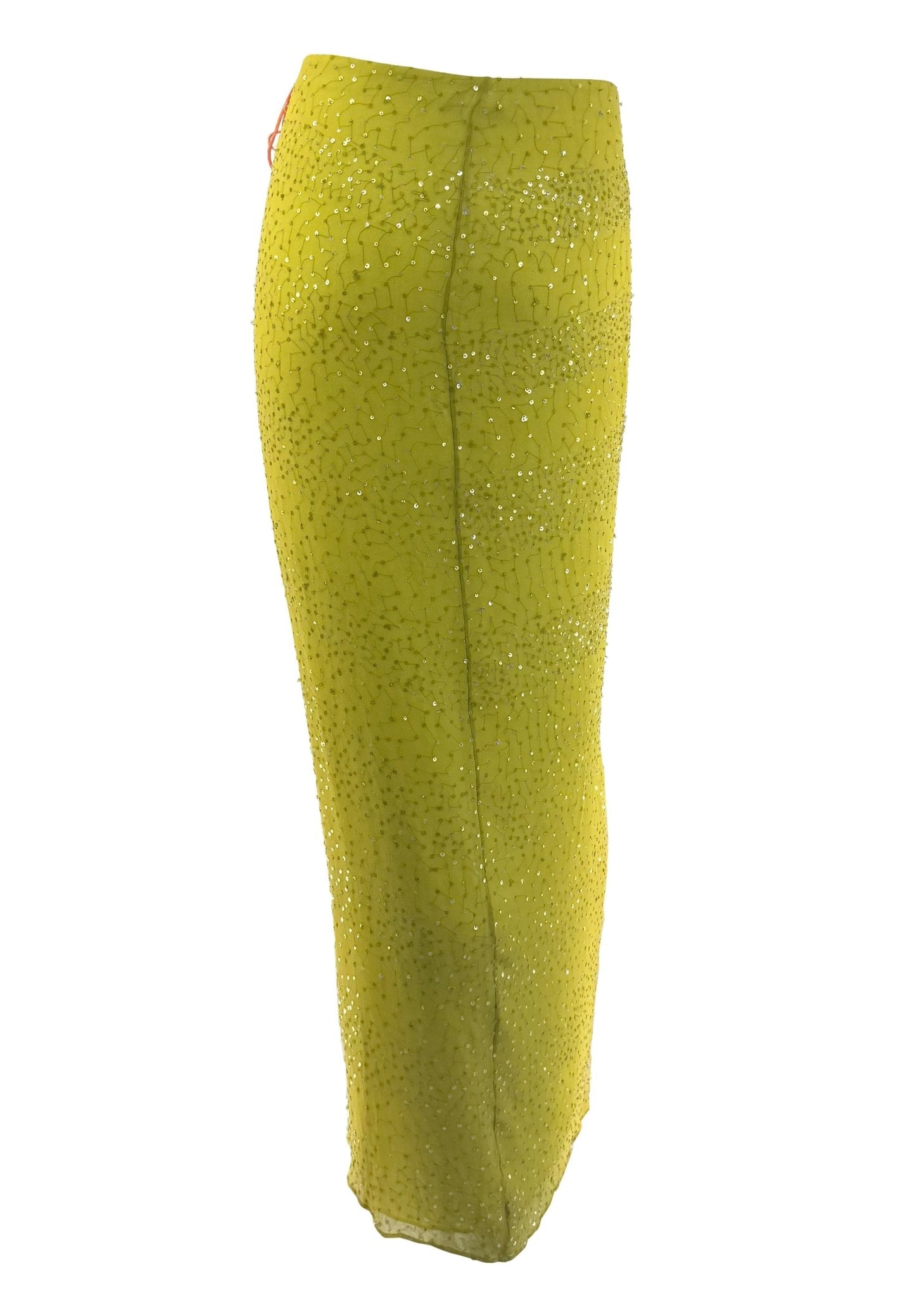 S/S 2000 Randolph Duke Yellow Silk Sequin Orange Ombré Wrap Maxi Skirt - RealList