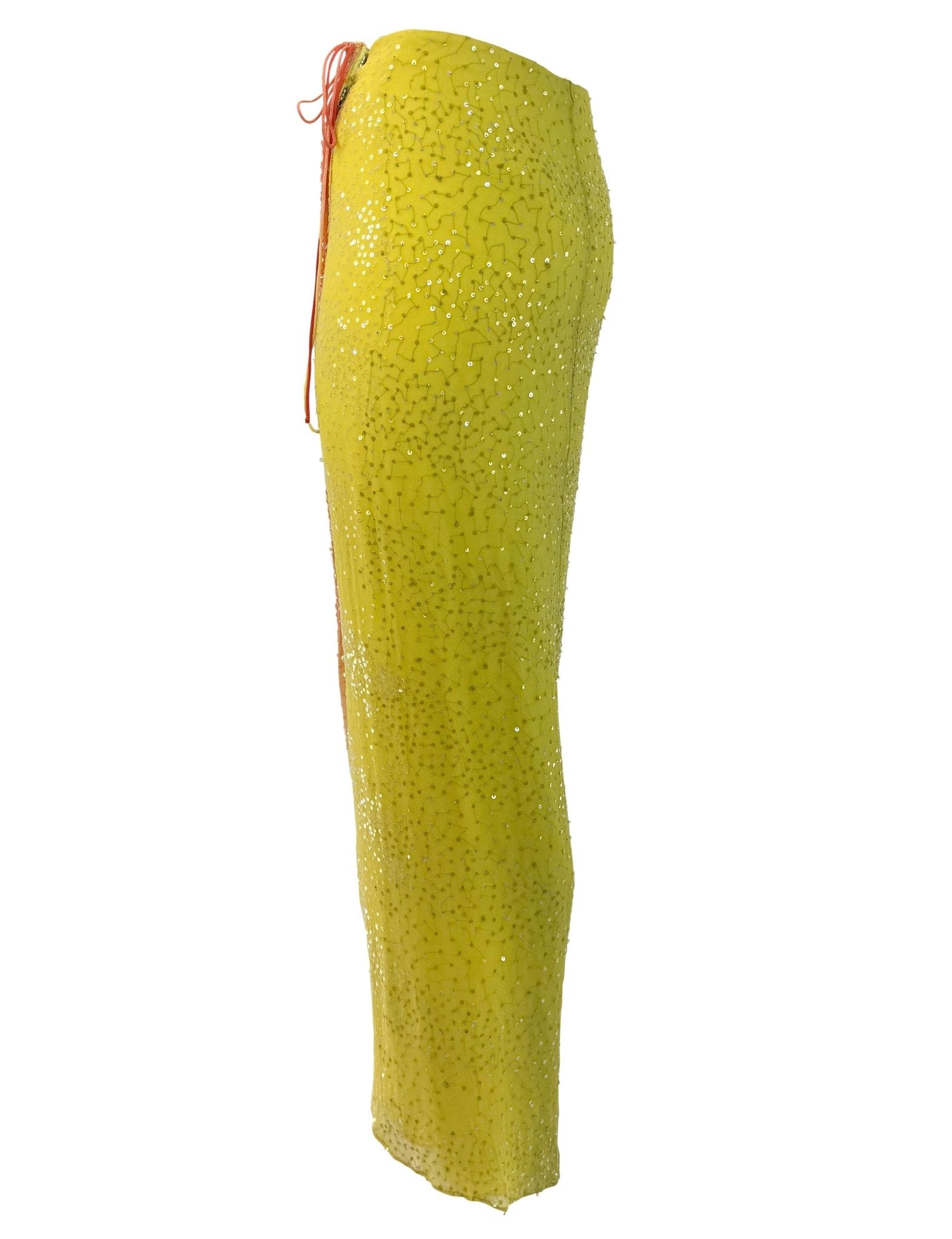 S/S 2000 Randolph Duke Yellow Silk Sequin Orange Ombré Wrap Maxi Skirt - RealList