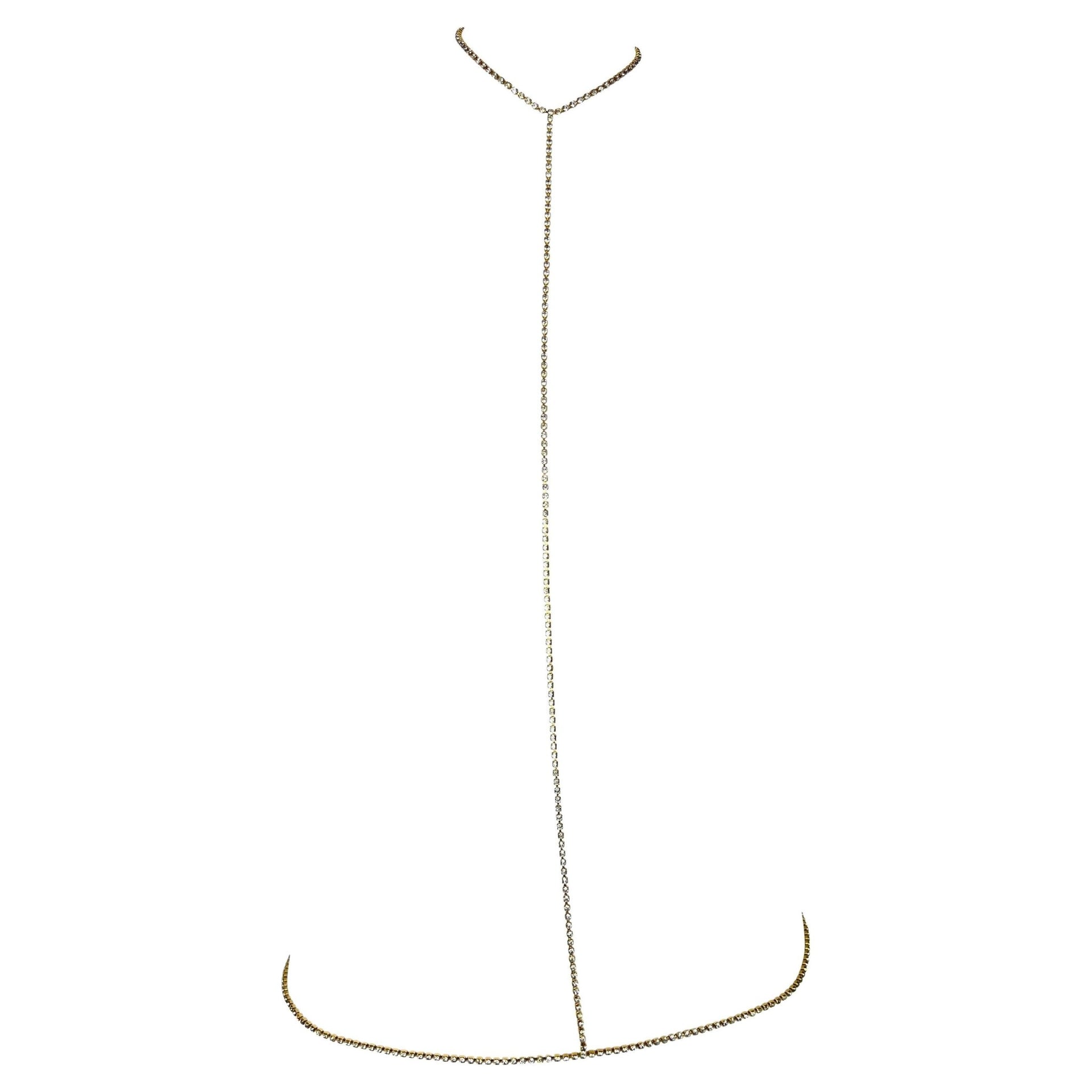 S/S 2000 Roberto Cavalli Runway Rhinestone Gold - Tone Bodychain - RealList