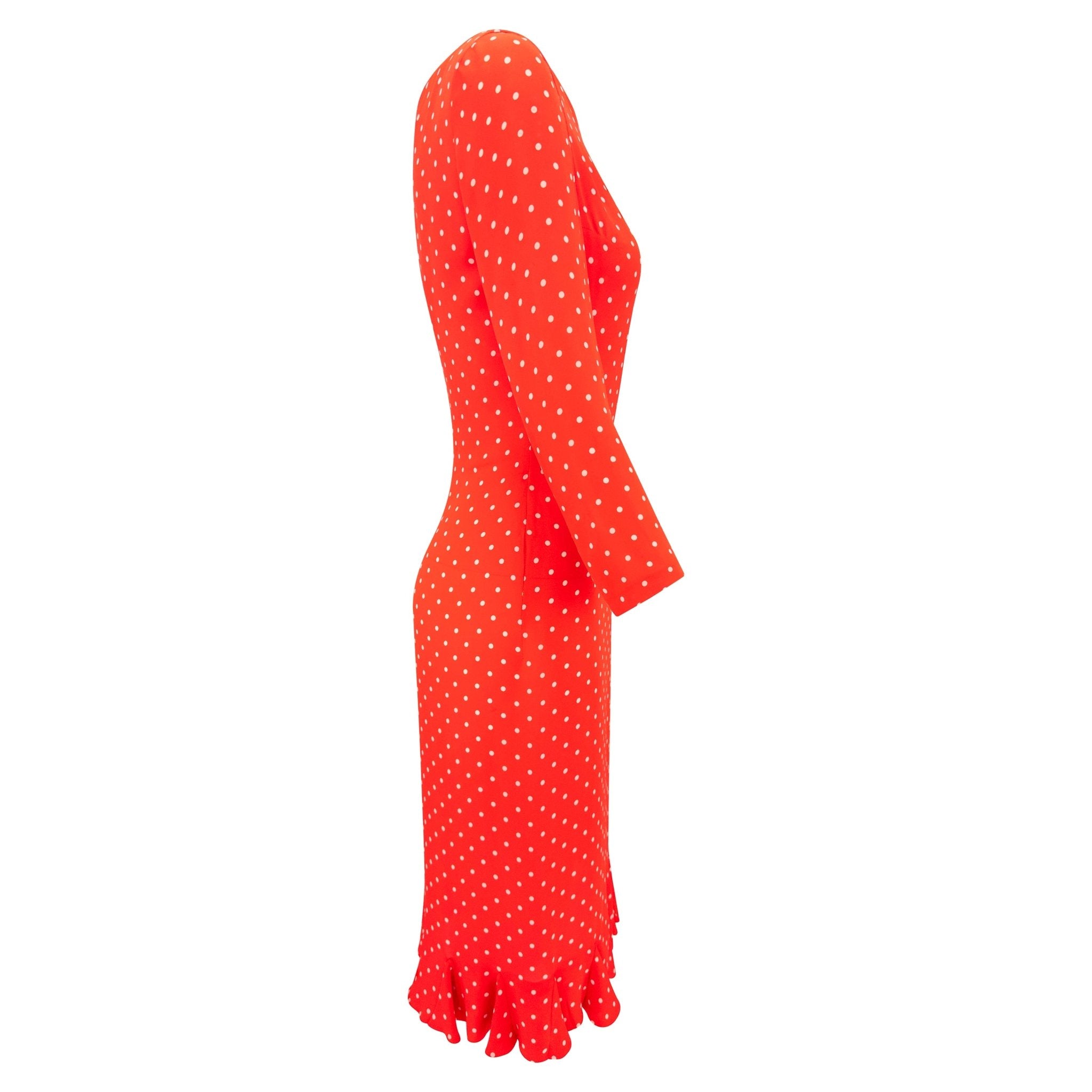 S/S 2000 Valentino Garavani Runway Red White Polka Dot Print Cocktail Dress - RealList