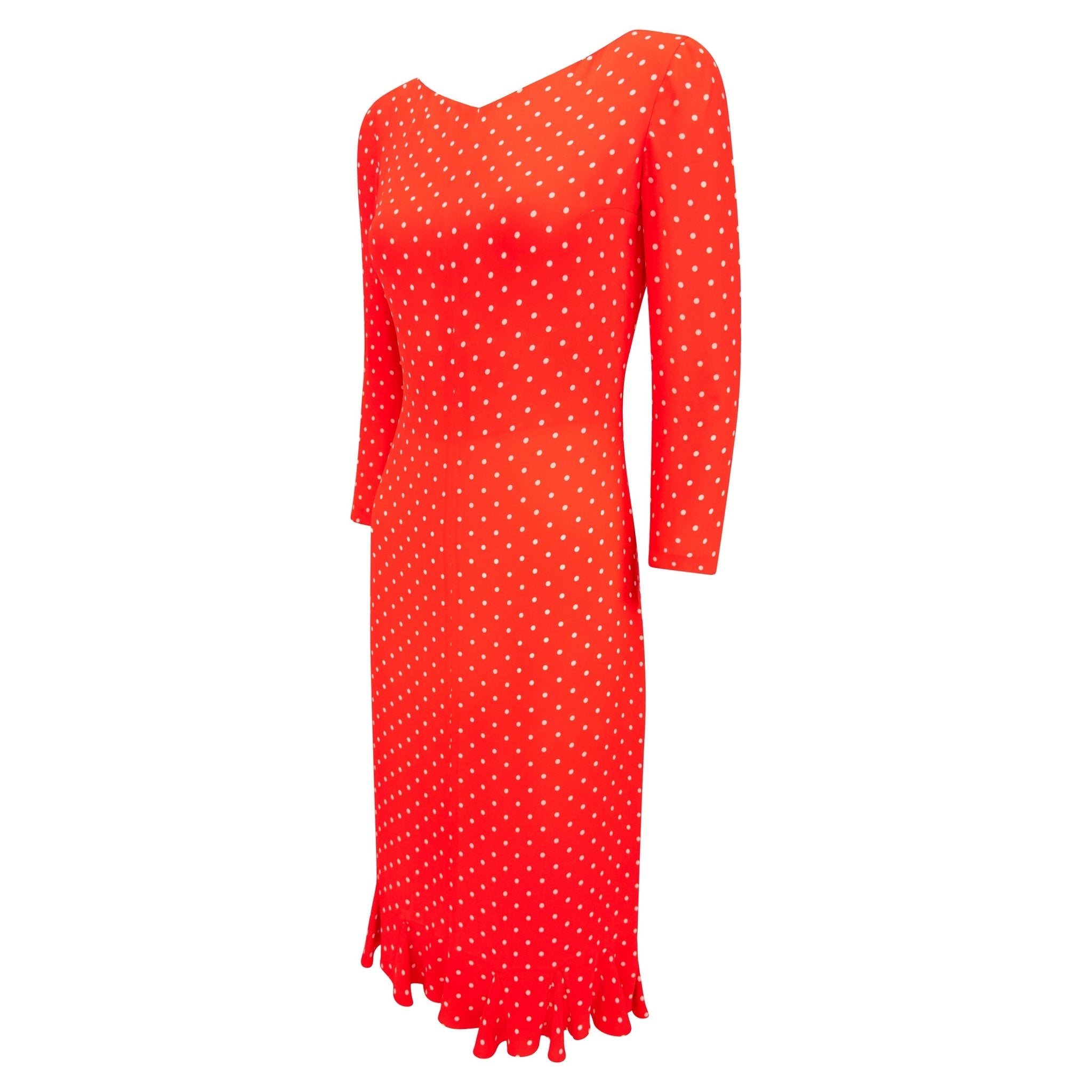 S/S 2000 Valentino Garavani Runway Red White Polka Dot Print Cocktail Dress - RealList