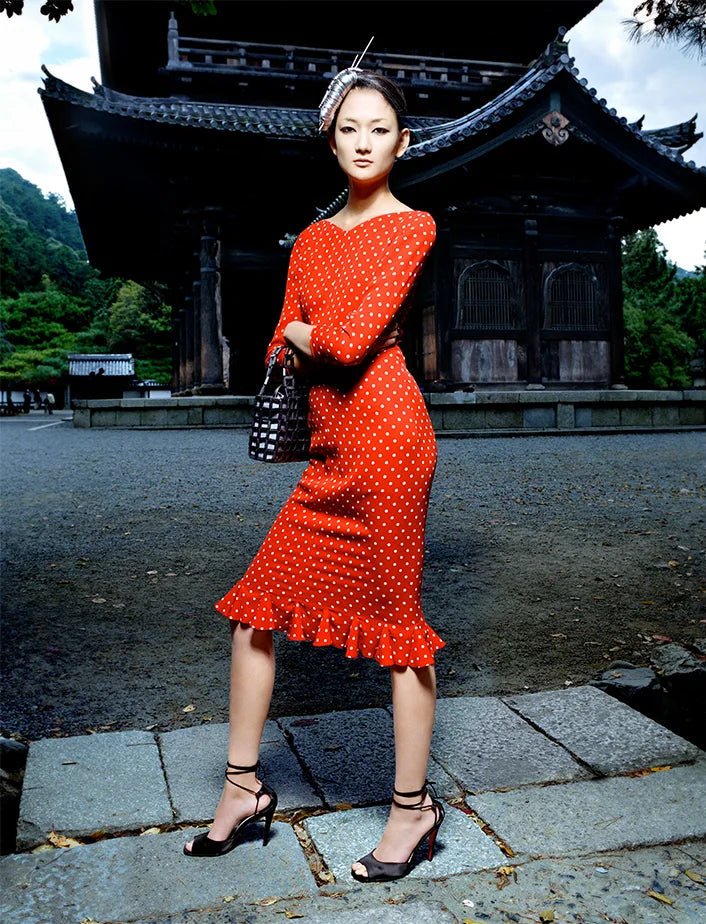 S/S 2000 Valentino Garavani Runway Red White Polka Dot Print Cocktail Dress - RealList