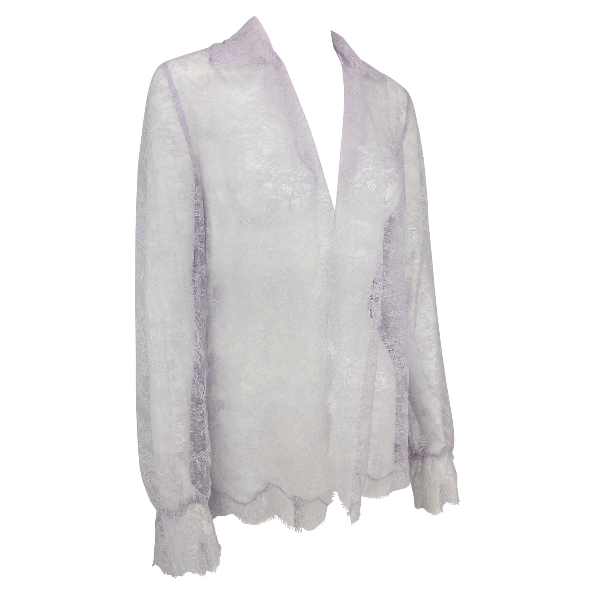 S/S 2000 Valentino Garavani Runway Sheer Lilac Lace Long Sleeve Top - RealList