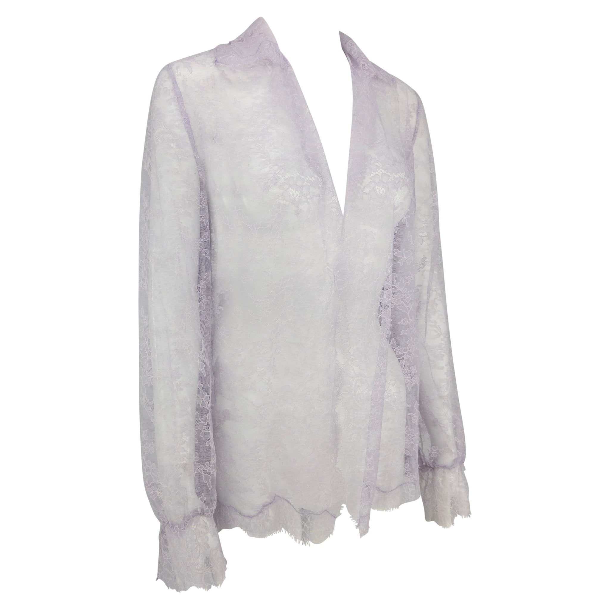 S/S 2000 Valentino Garavani Runway Sheer Lilac Lace Long Sleeve Top - RealList