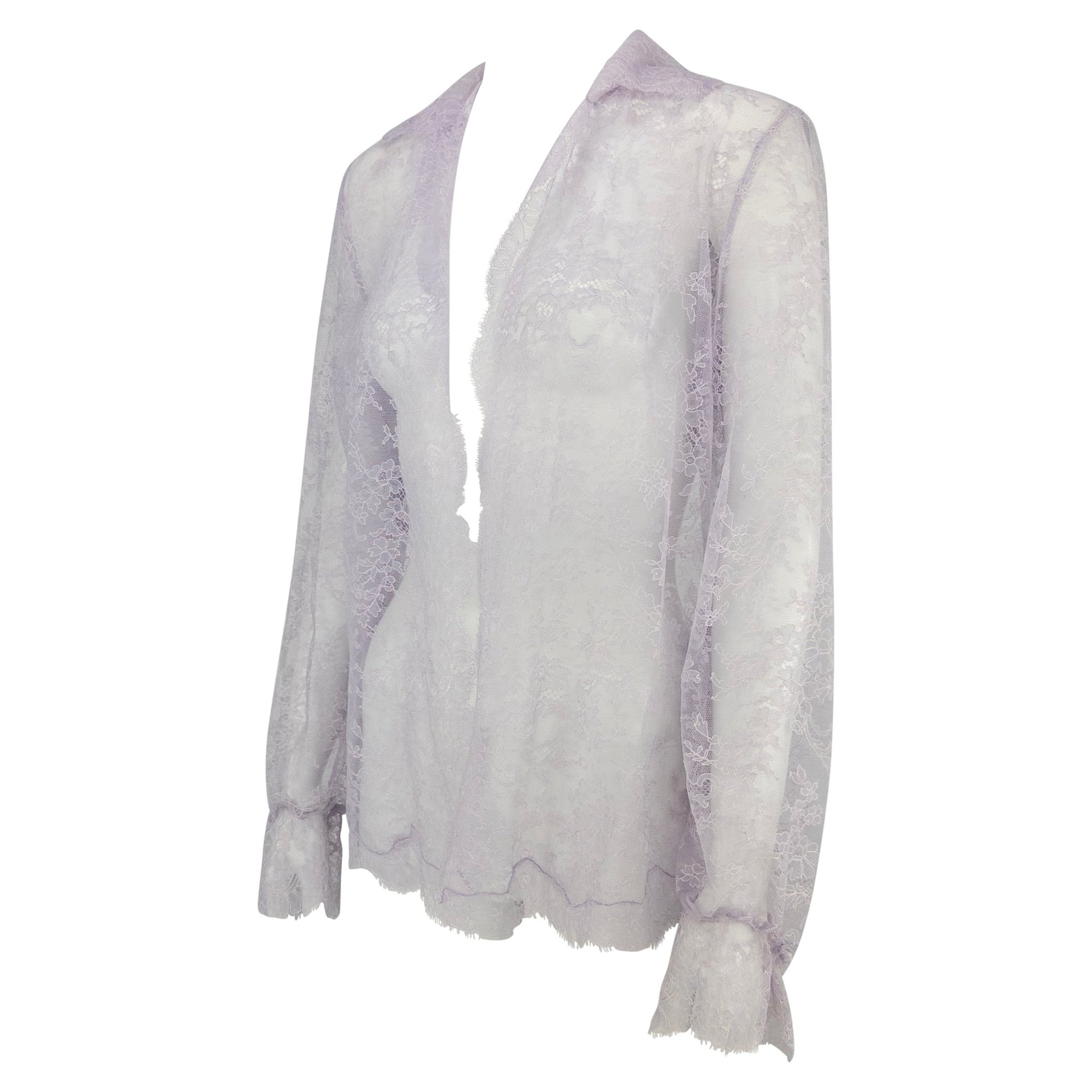 S/S 2000 Valentino Garavani Runway Sheer Lilac Lace Long Sleeve Top - RealList