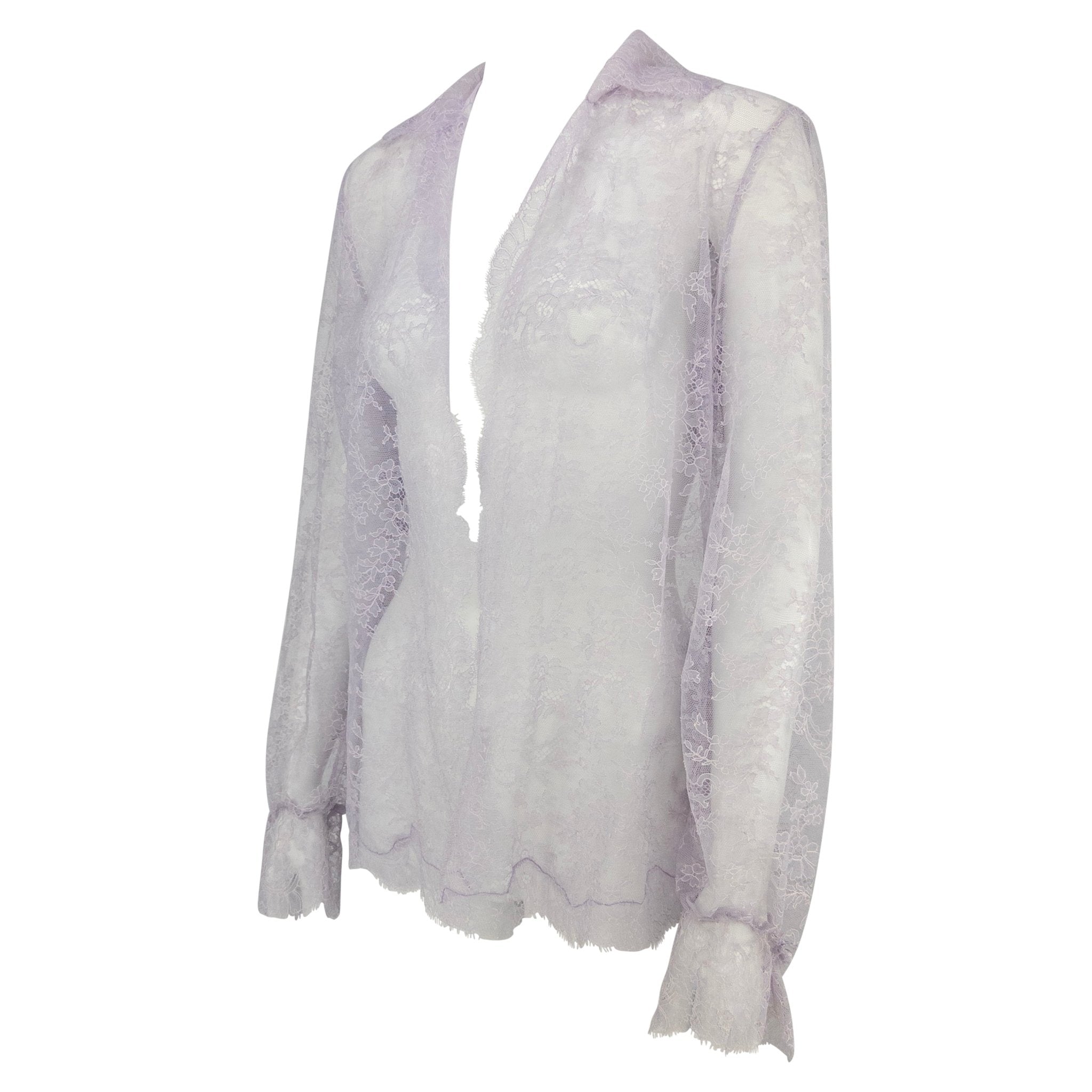 S/S 2000 Valentino Garavani Runway Sheer Lilac Lace Long Sleeve Top - RealList