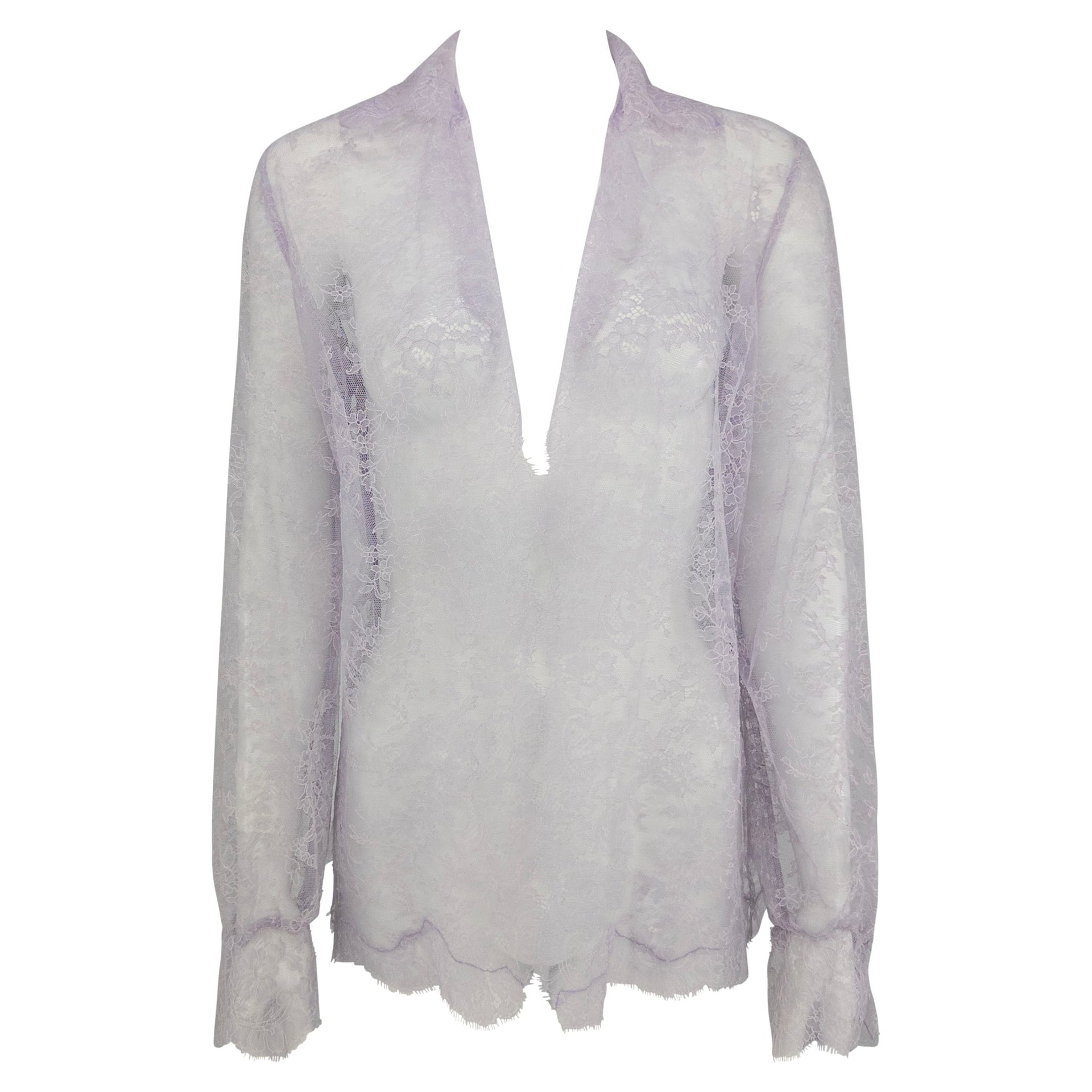 S/S 2000 Valentino Garavani Runway Sheer Lilac Lace Long Sleeve Top - RealList