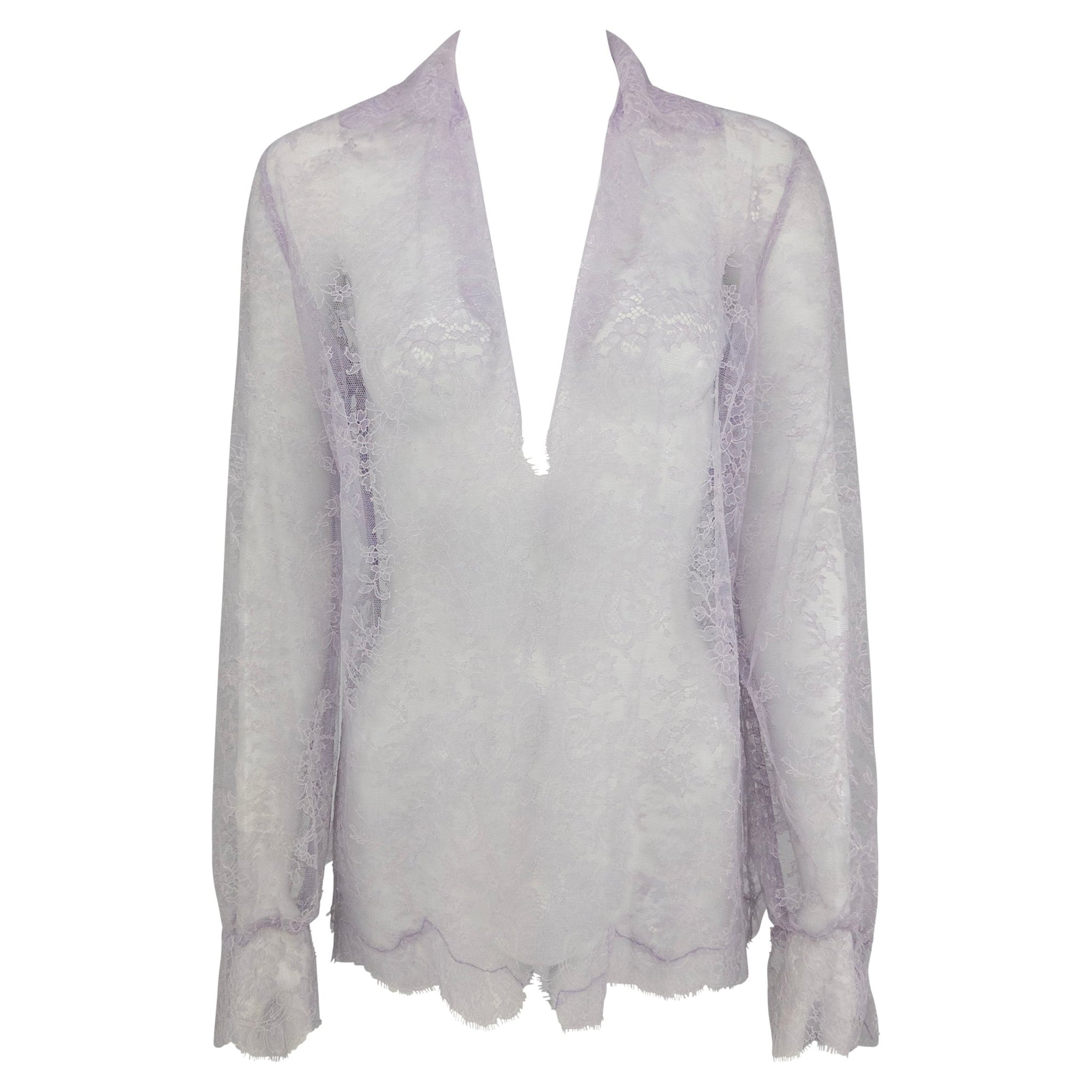 S/S 2000 Valentino Garavani Runway Sheer Lilac Lace Long Sleeve Top - RealList