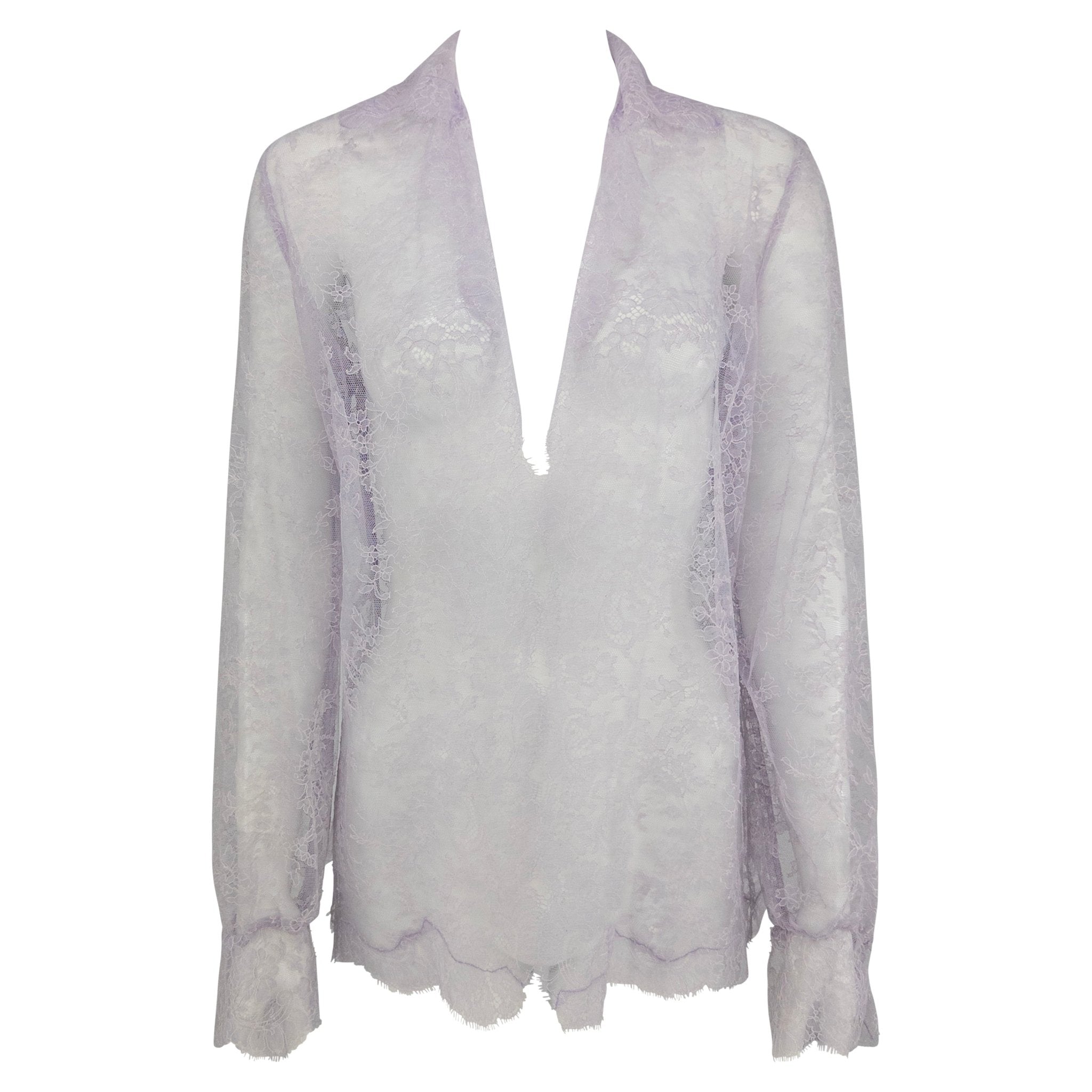S/S 2000 Valentino Garavani Runway Sheer Lilac Lace Long Sleeve Top - RealList