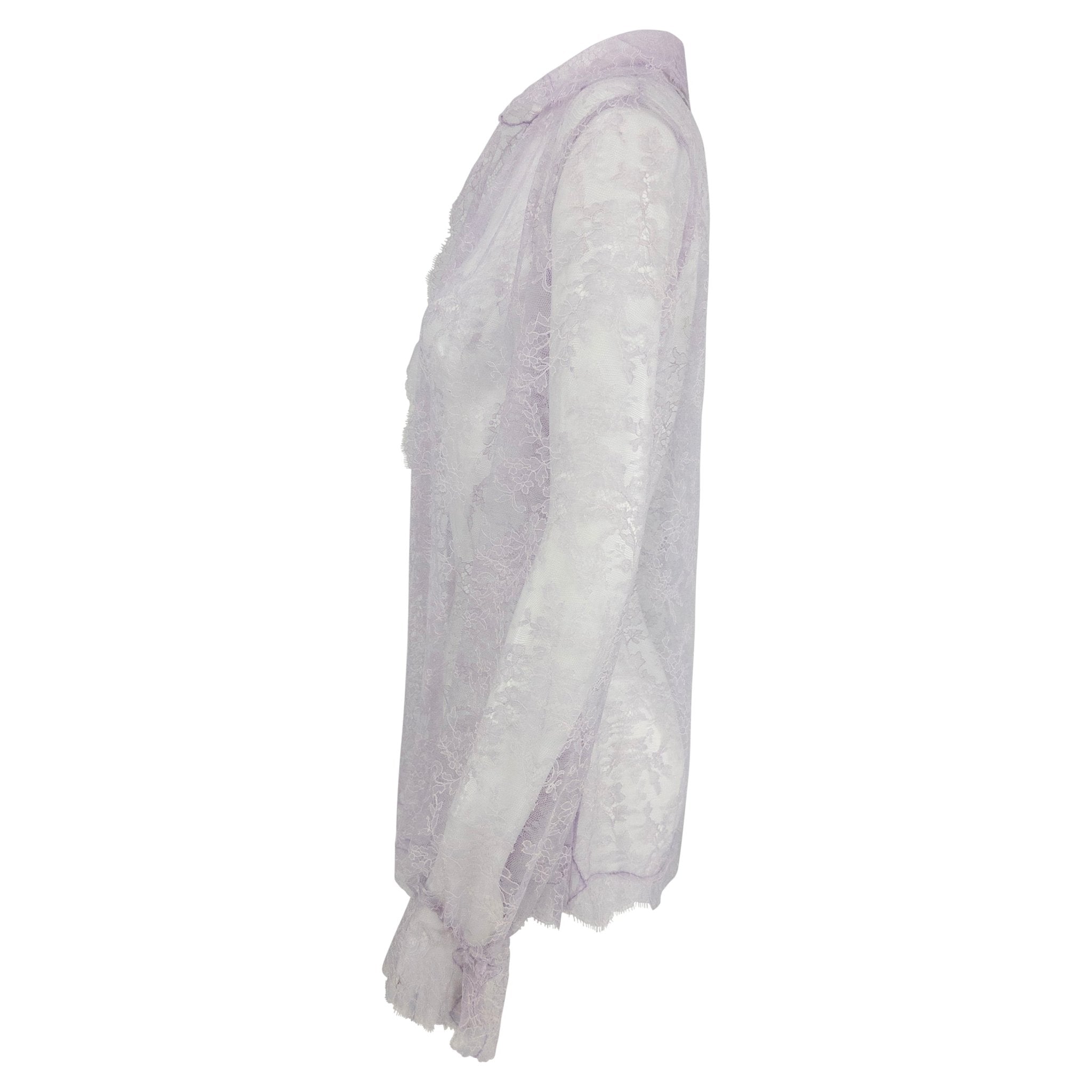S/S 2000 Valentino Garavani Runway Sheer Lilac Lace Long Sleeve Top - RealList