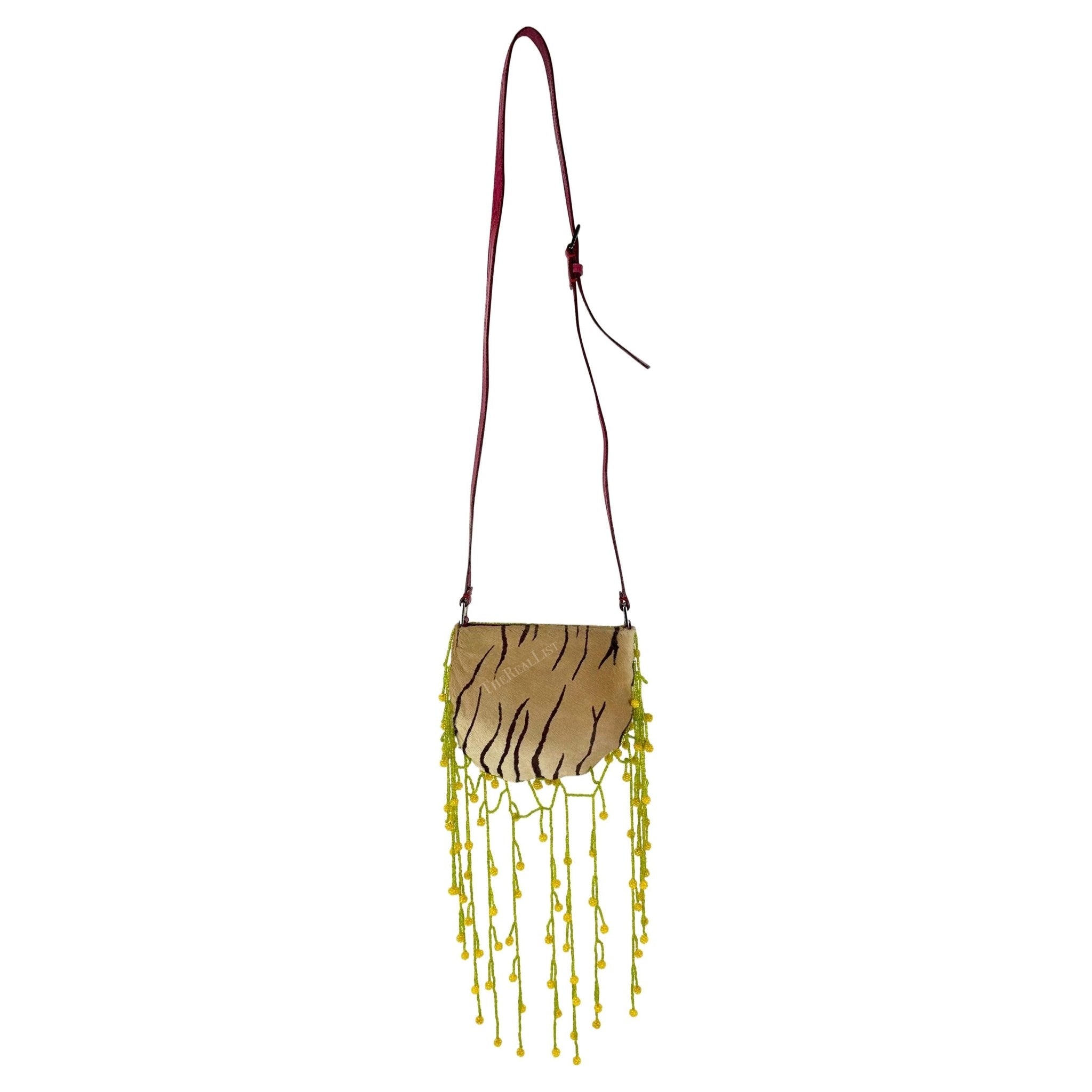 S/S 2000 Valentino Garavani Tan Pony Hair Floral Beaded Lizard Trim Bag - RealList