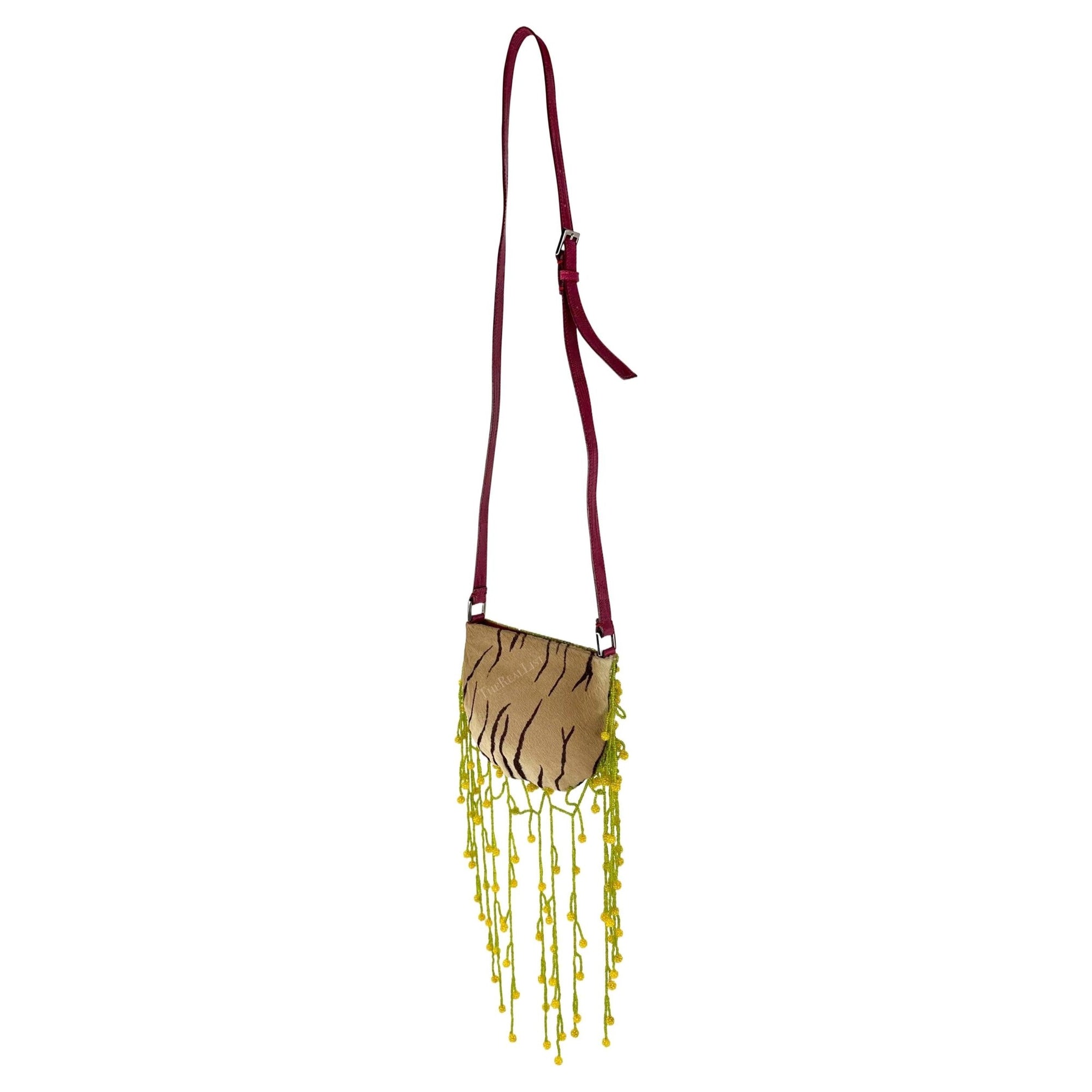 S/S 2000 Valentino Garavani Tan Pony Hair Floral Beaded Lizard Trim Bag - RealList