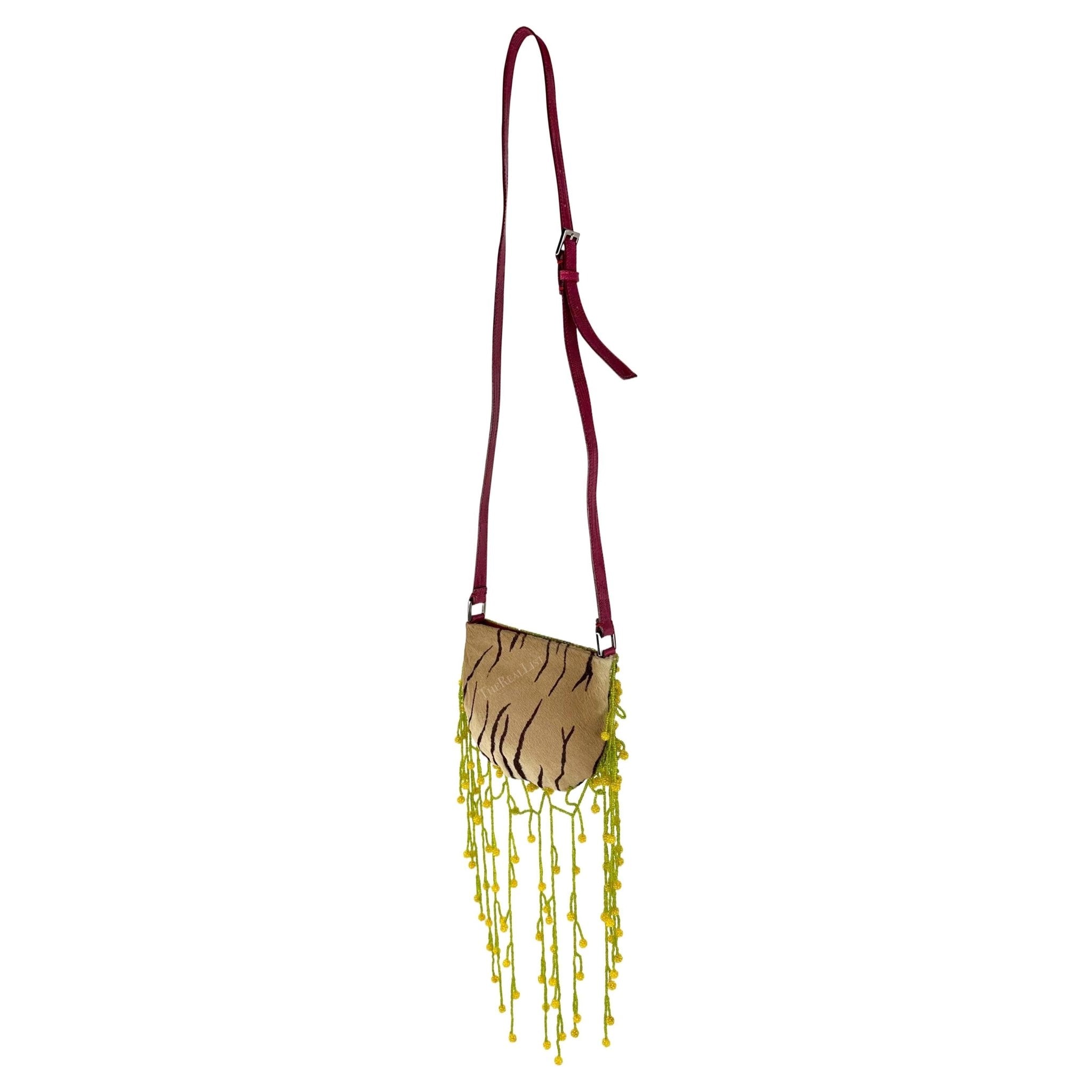 S/S 2000 Valentino Garavani Tan Pony Hair Floral Beaded Lizard Trim Bag - RealList