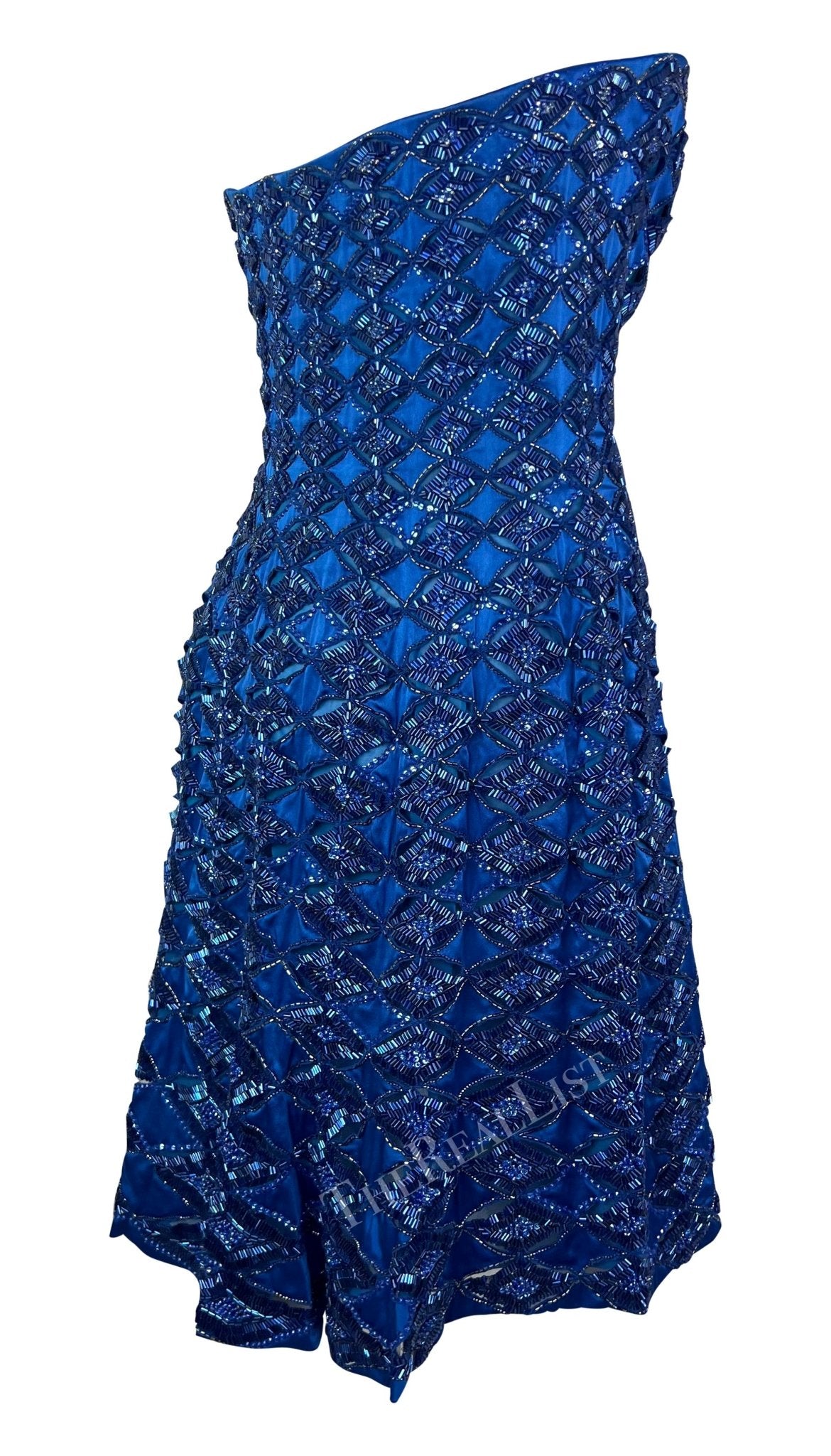 S/S 2001 Atelier Versace by Donatella Runway Blue Beaded Strapless Mini Dress - RealList