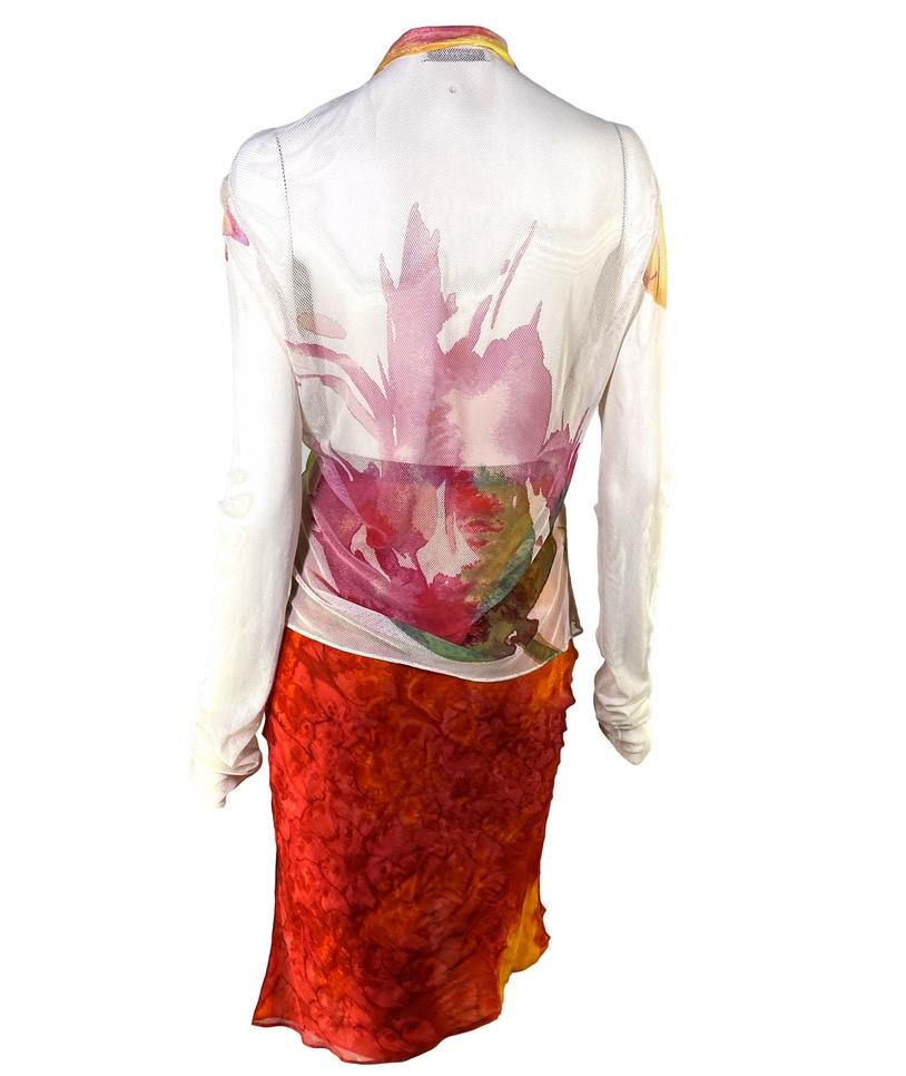 S/S 2001 Christian Dior by John Galliano Belted Mesh Tie - Dye Top Skirt Set - RealList
