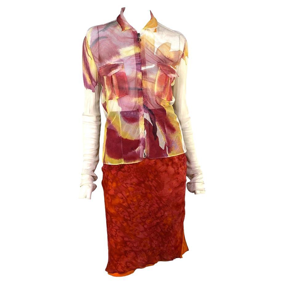S/S 2001 Christian Dior by John Galliano Belted Mesh Tie - Dye Top Skirt Set - RealList