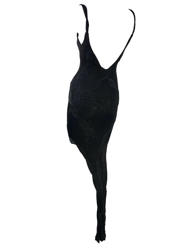 S/S 2001 Christian Dior by John Galliano Black Knit Crochet Dress - RealList