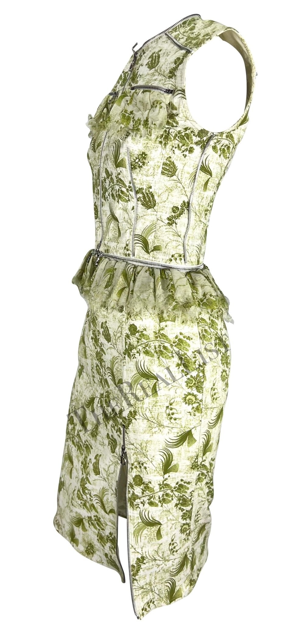 S/S 2001 Christian Dior by John Galliano Green Floral Logo Zip Ruffle Skirt Set - RealList