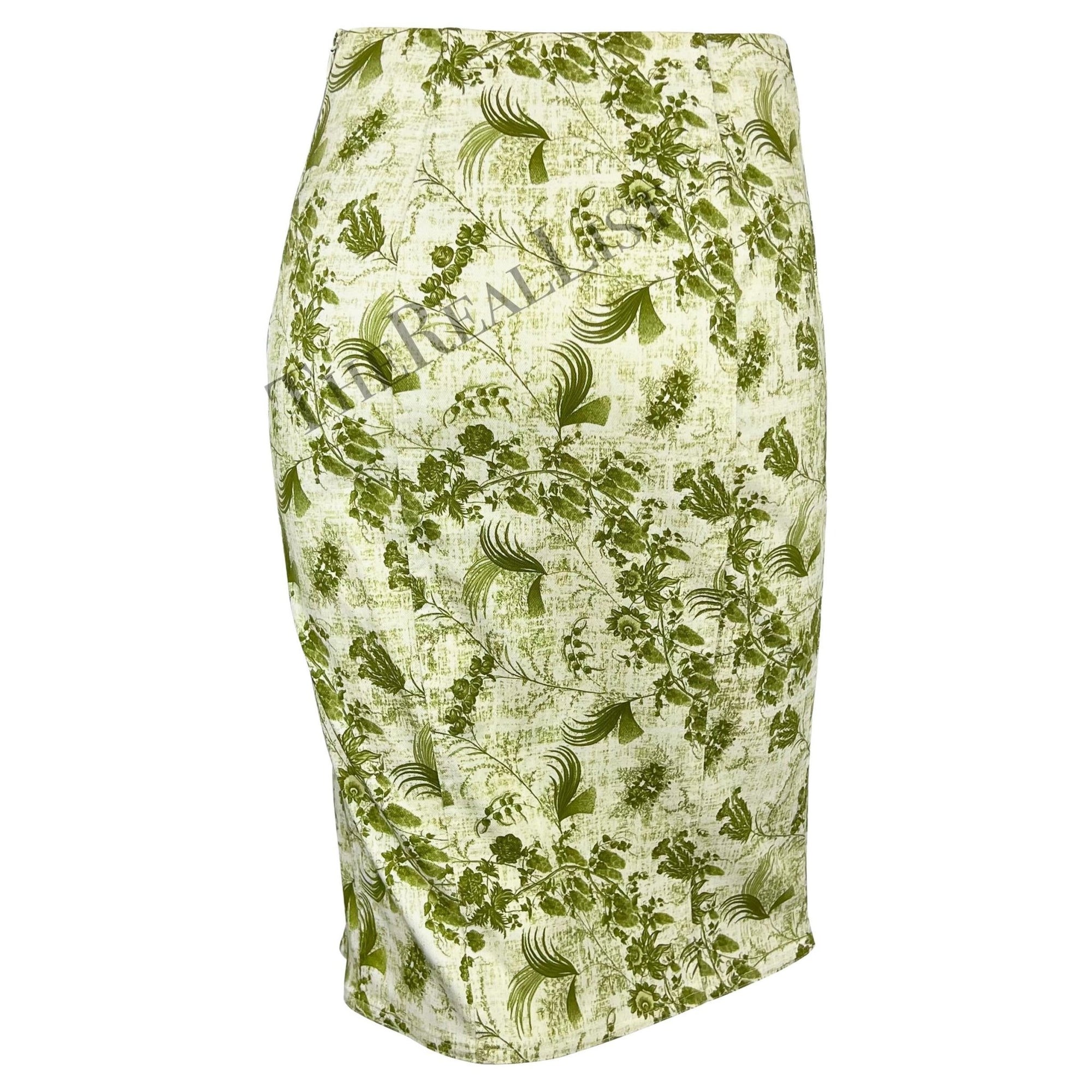 S/S 2001 Christian Dior by John Galliano Green Floral Logo Zip Ruffle Skirt Set - RealList