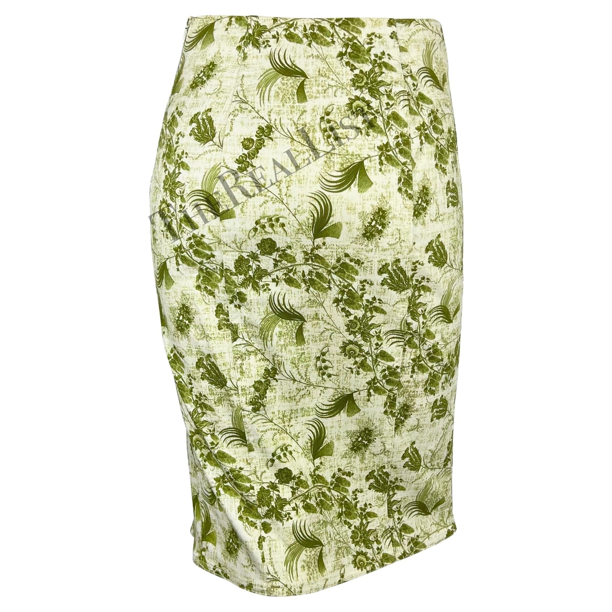 S/S 2001 Christian Dior by John Galliano Green Floral Logo Zip Ruffle Skirt Set - RealList