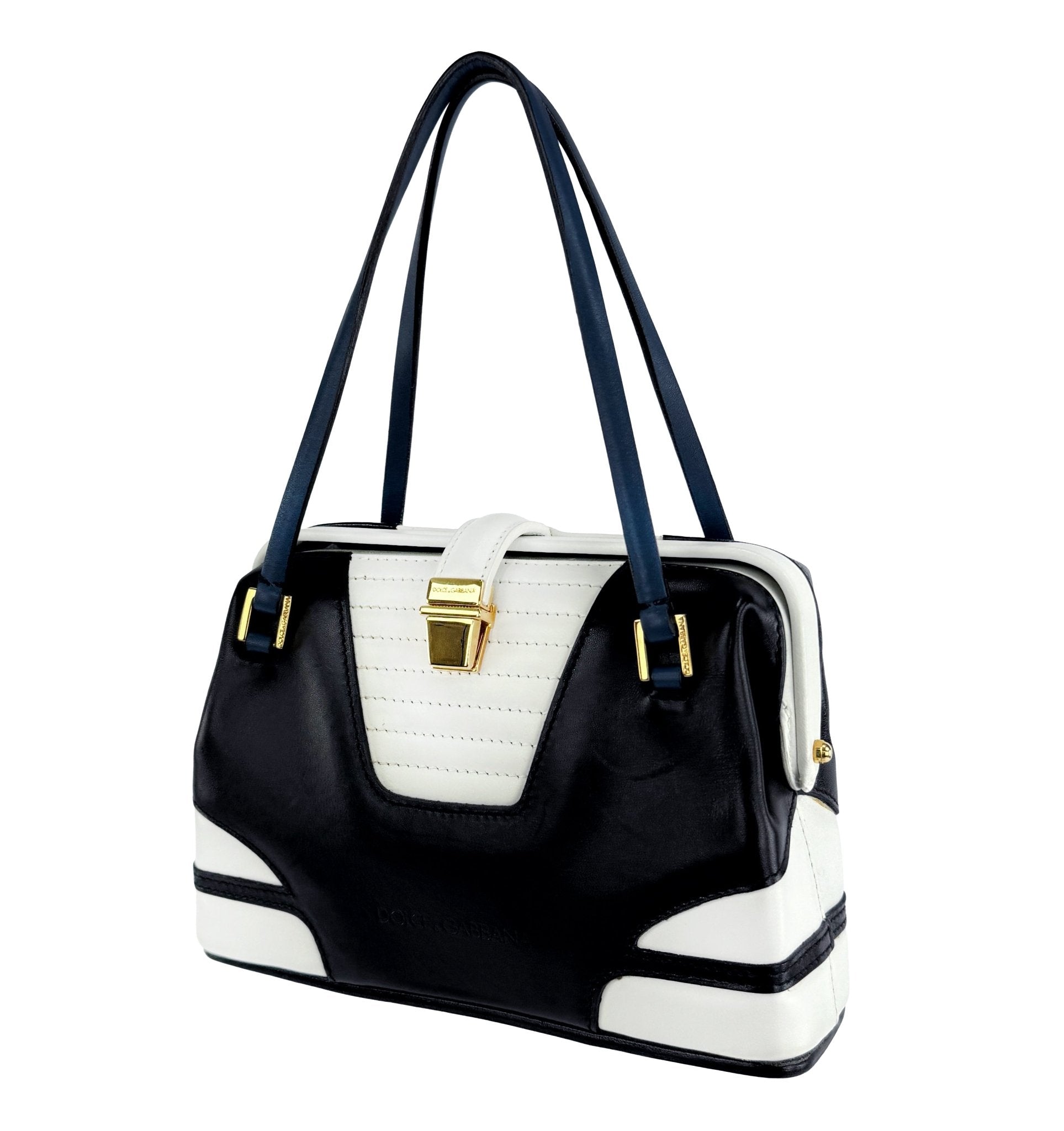 S/S 2001 Dolce & Gabbana Runway Black Blue White Padded Leather Moto Mini Bag - RealList