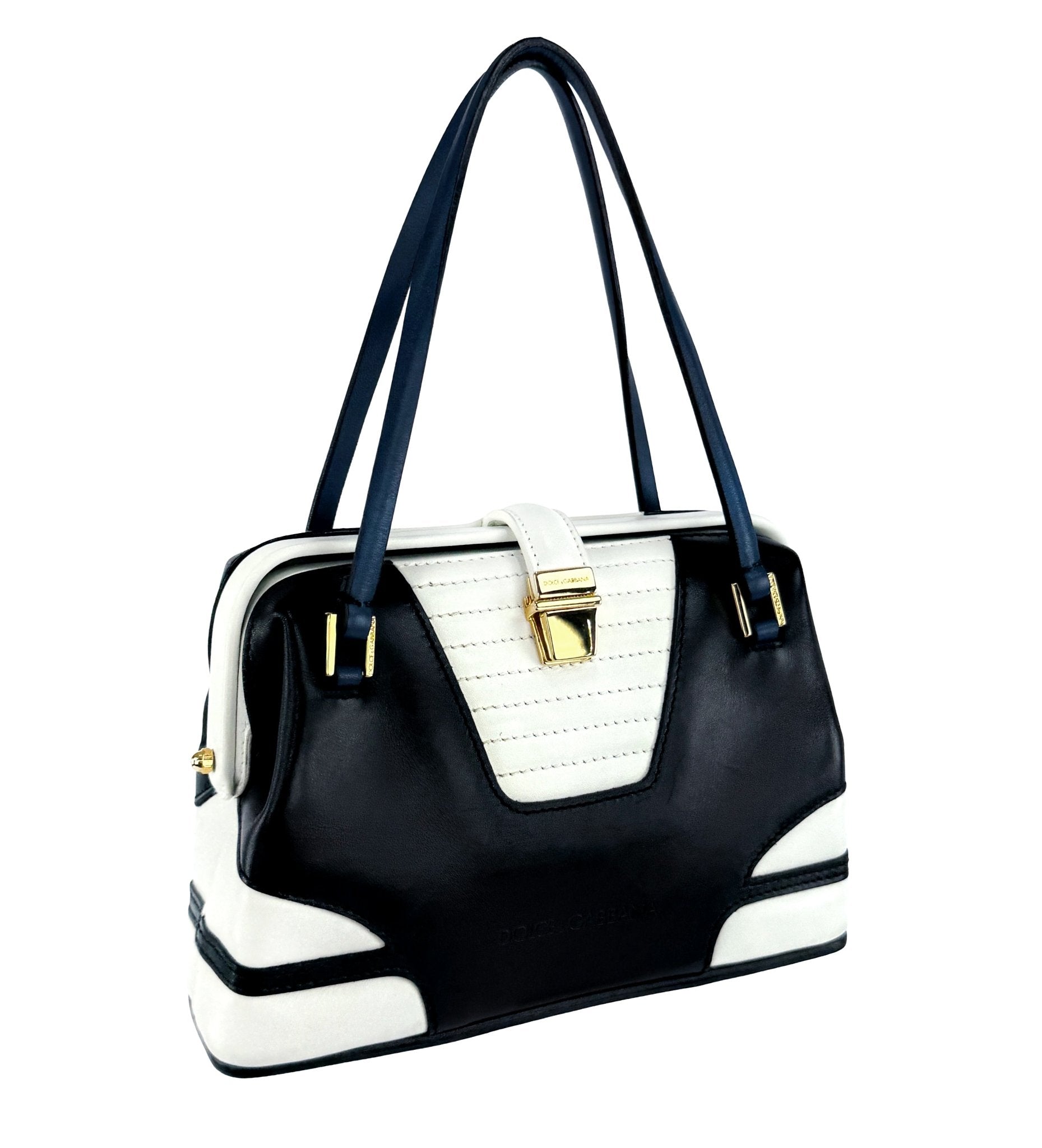 S/S 2001 Dolce & Gabbana Runway Black Blue White Padded Leather Moto Mini Bag - RealList
