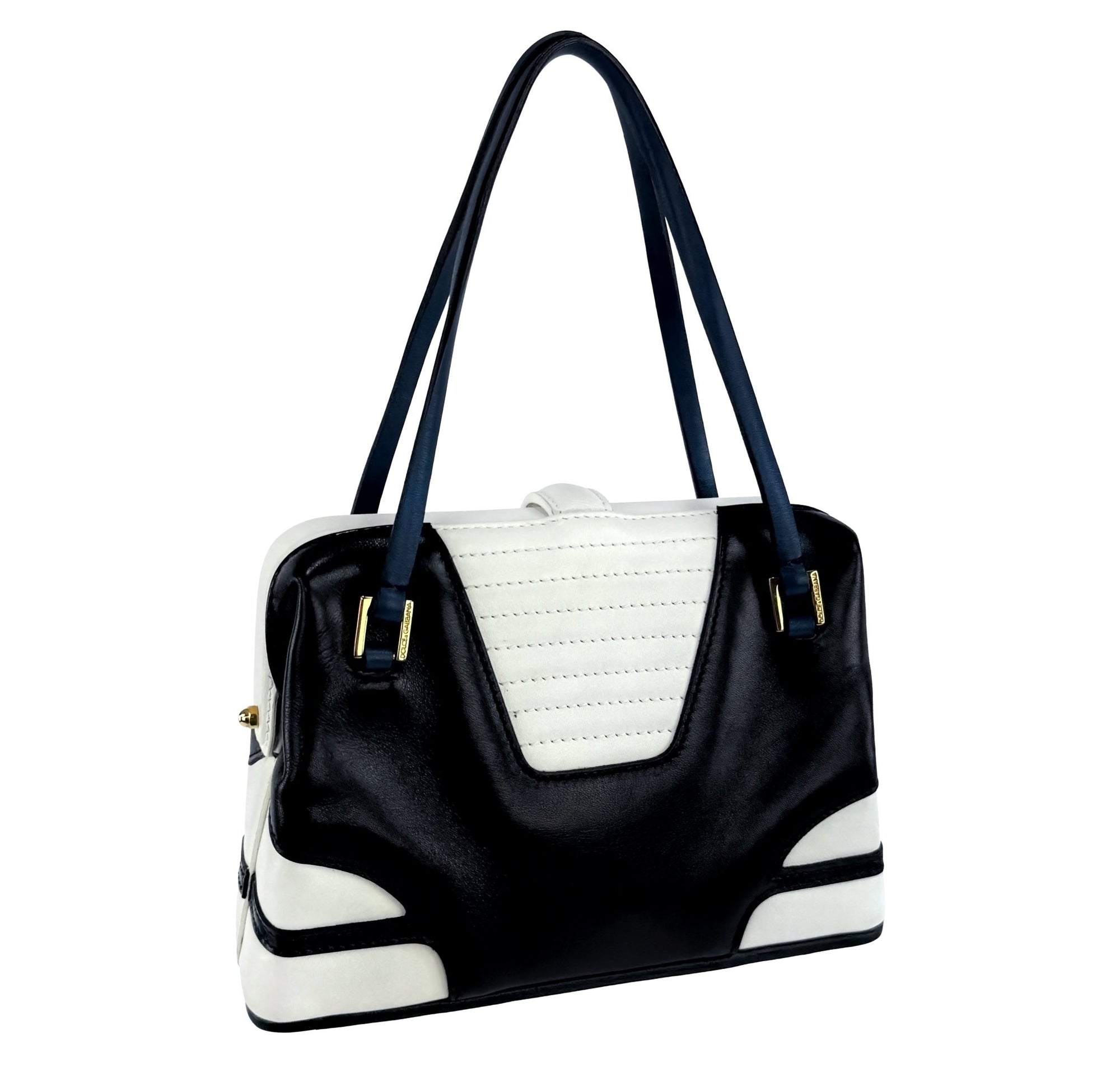 S/S 2001 Dolce & Gabbana Runway Black Blue White Padded Leather Moto Mini Bag - RealList