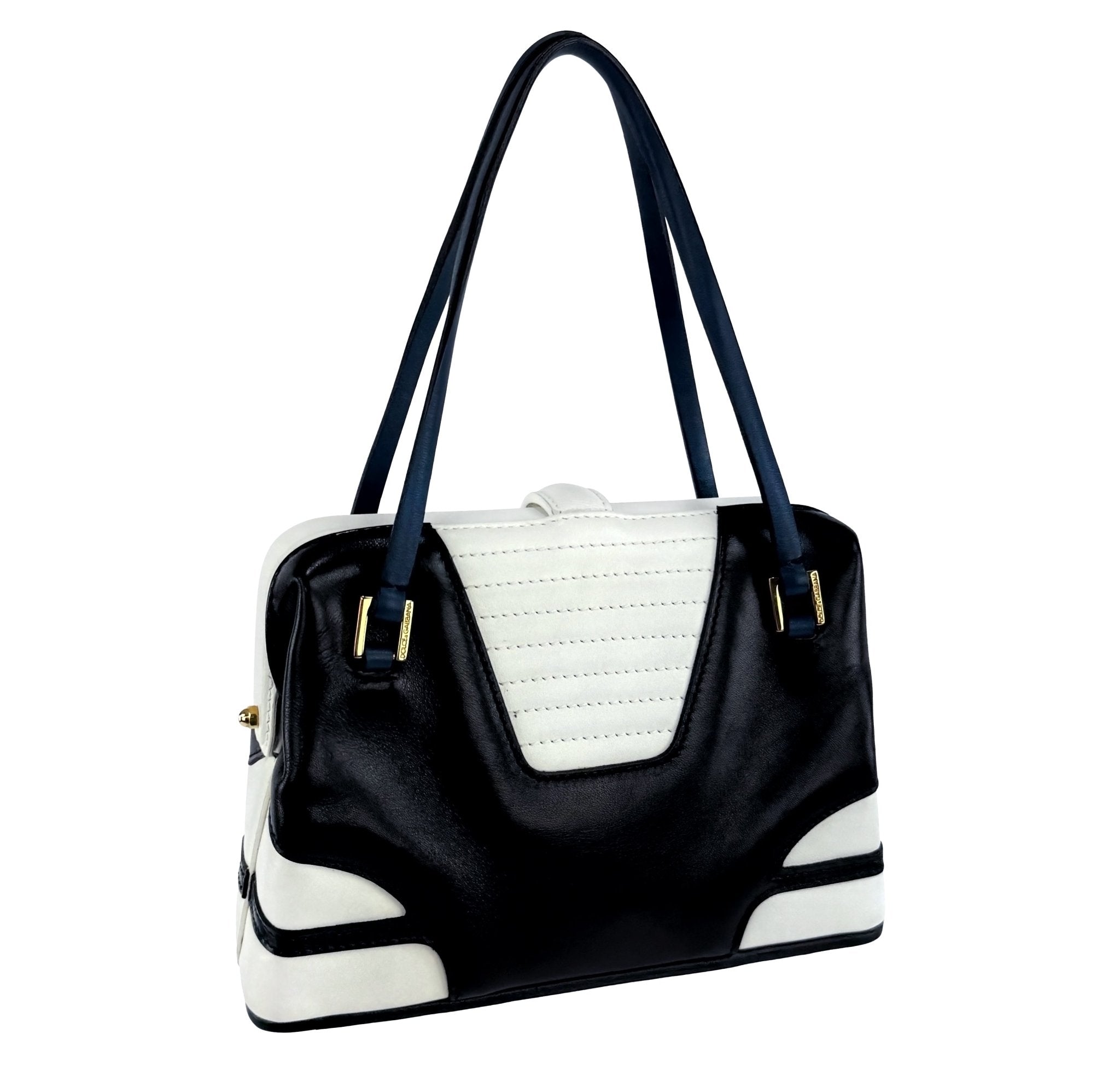 S/S 2001 Dolce & Gabbana Runway Black Blue White Padded Leather Moto Mini Bag - RealList