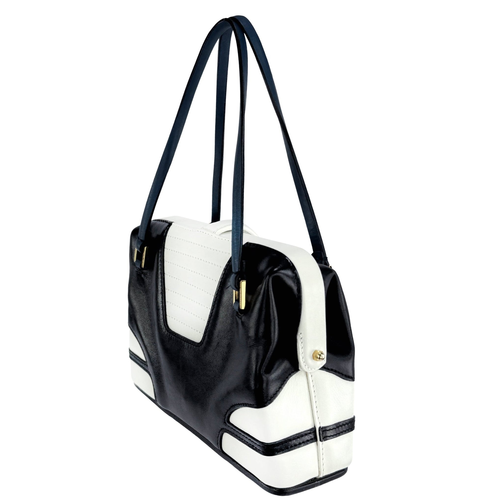 S/S 2001 Dolce & Gabbana Runway Black Blue White Padded Leather Moto Mini Bag - RealList