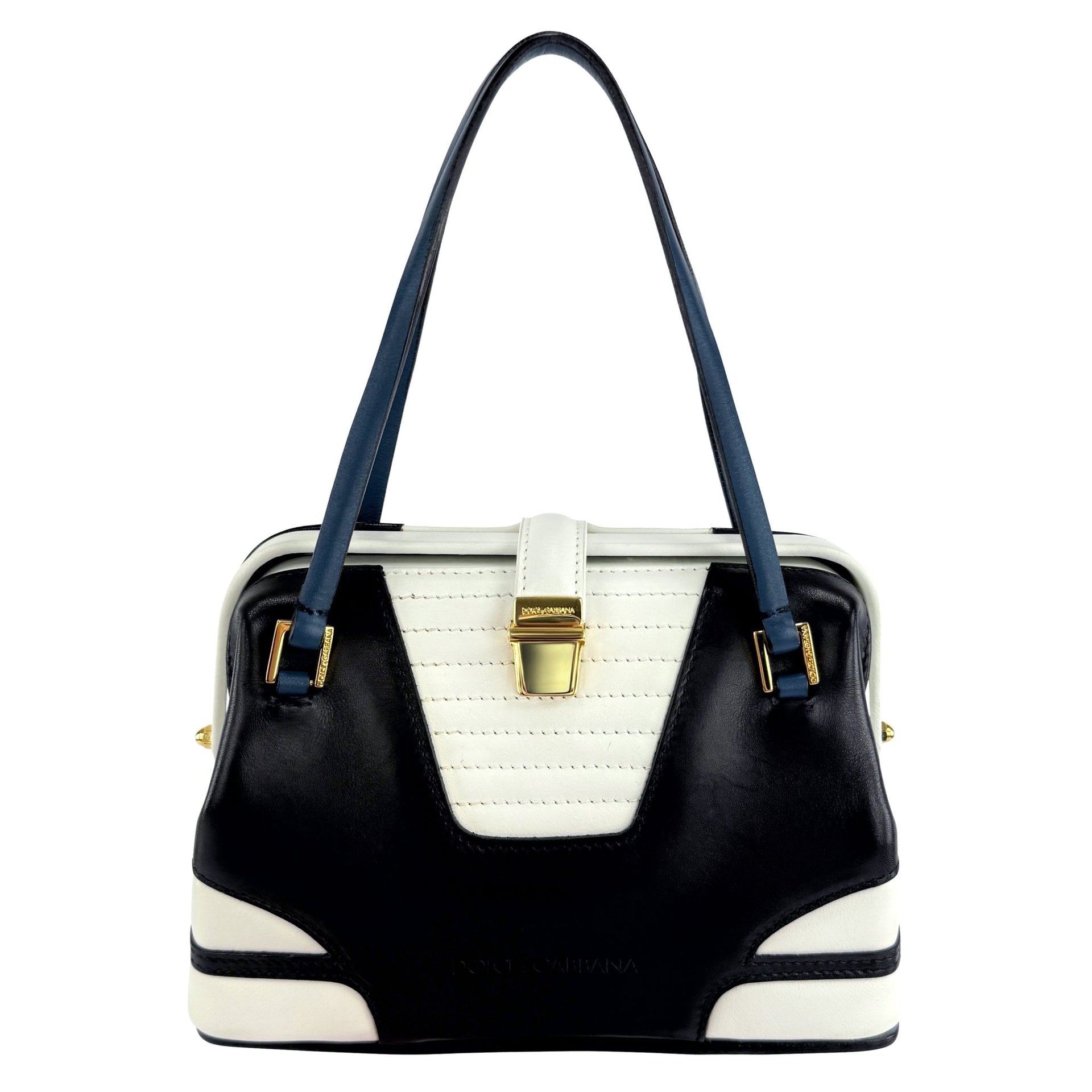 S/S 2001 Dolce & Gabbana Runway Black Blue White Padded Leather Moto Mini Bag - RealList