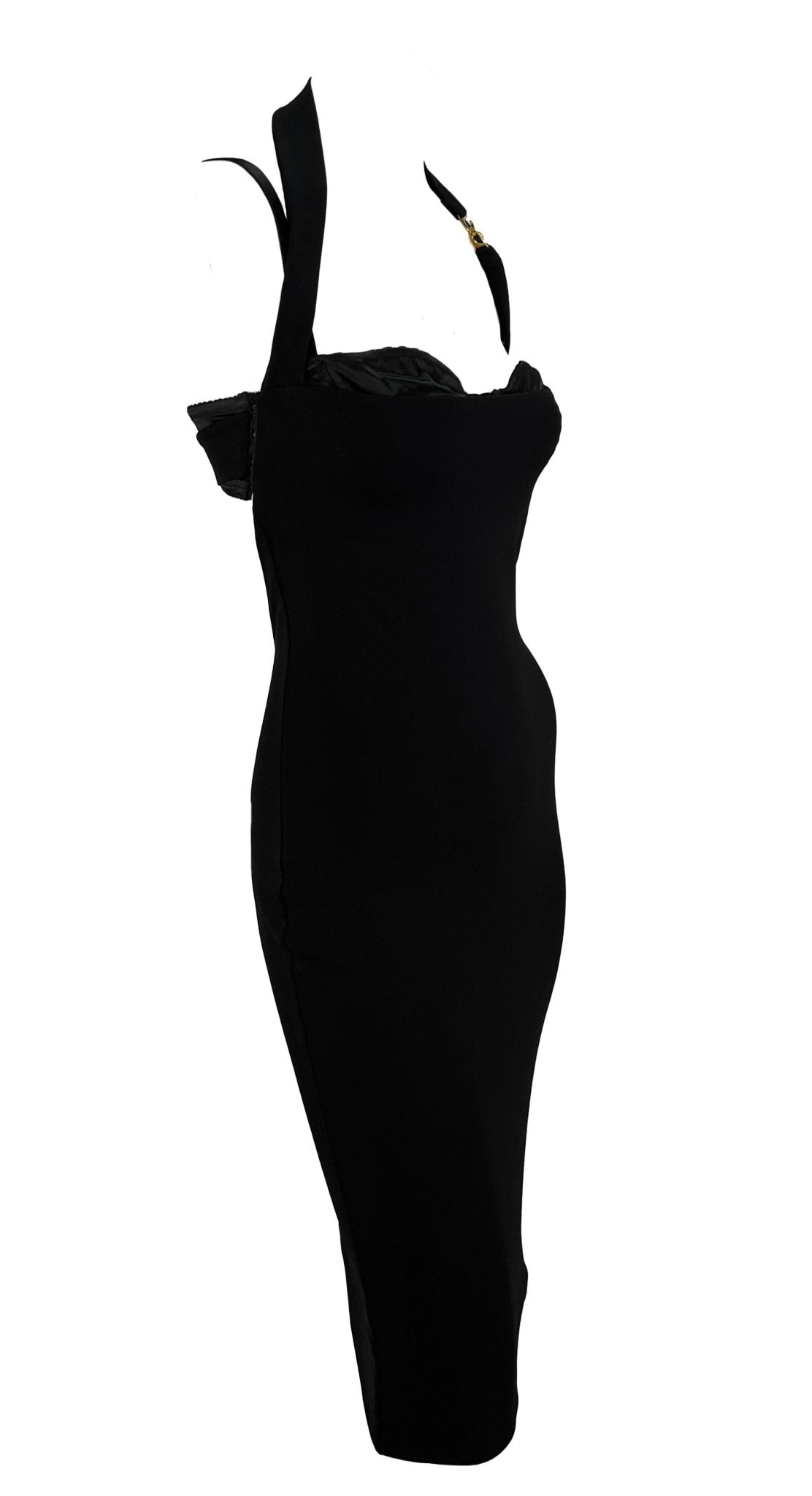 S/S 2001 Dolce & Gabbana Runway Black Bodycon Hook Halter Bralette Dress - RealList