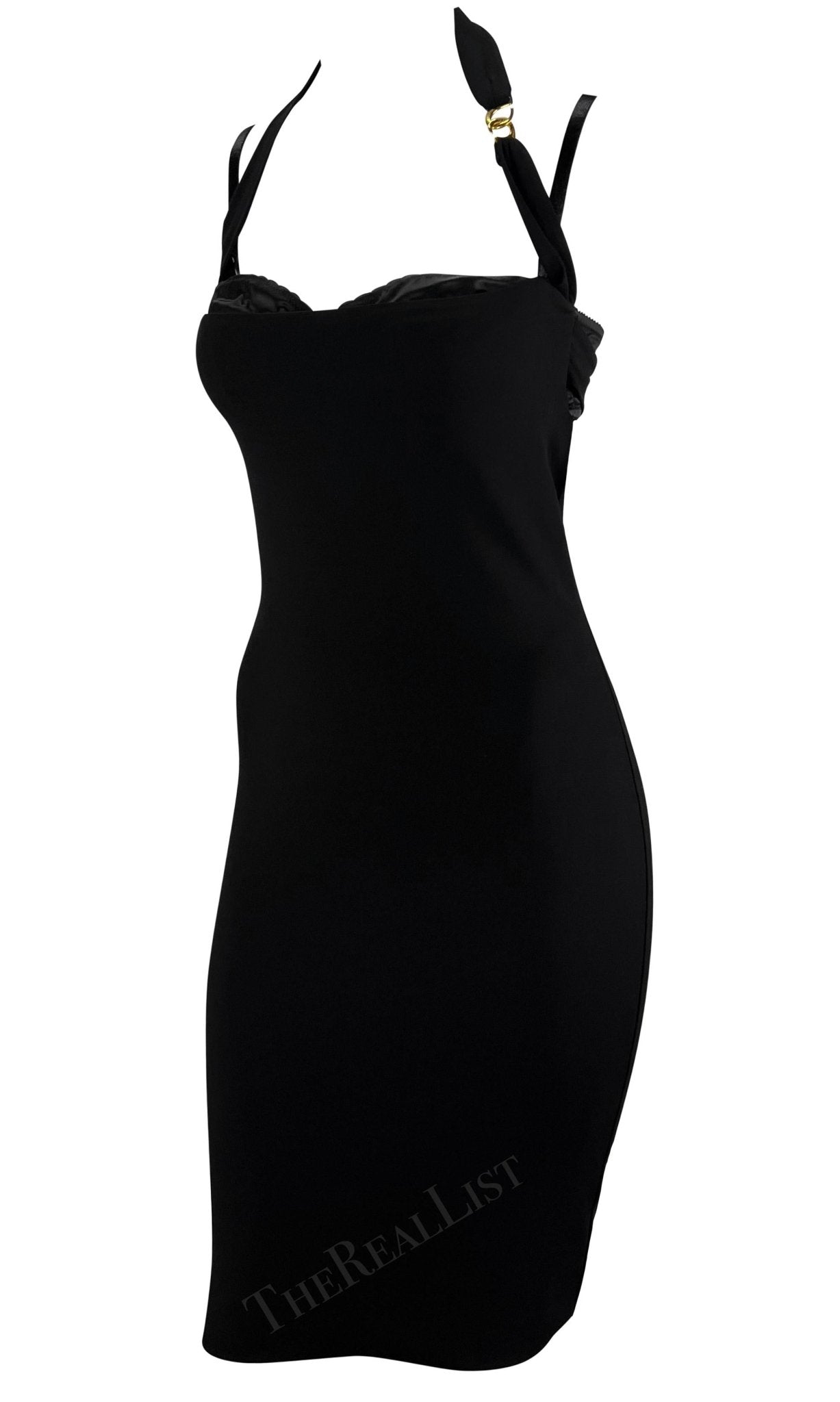 S/S 2001 Dolce & Gabbana Runway Black Bodycon Hook Halter Bralette Dress - RealList