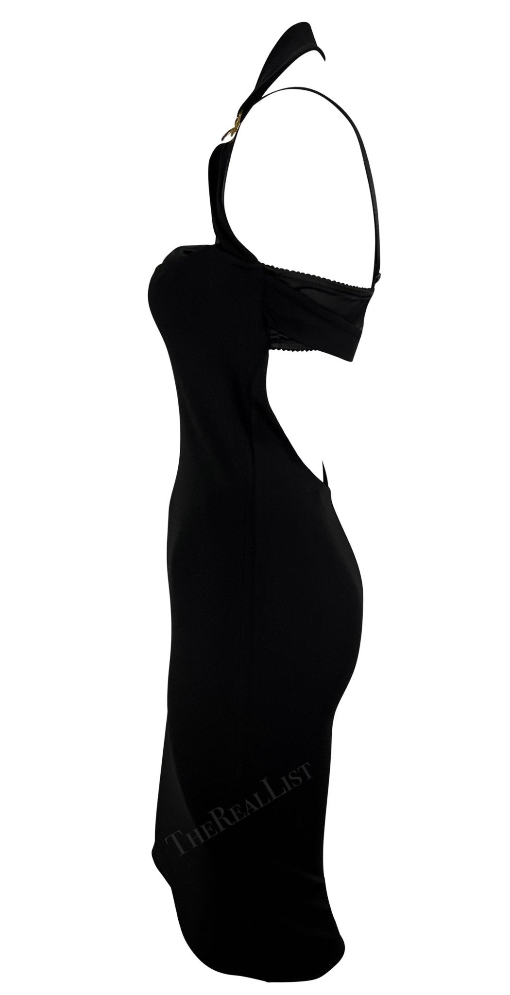 S/S 2001 Dolce & Gabbana Runway Black Bodycon Hook Halter Bralette Dress - RealList