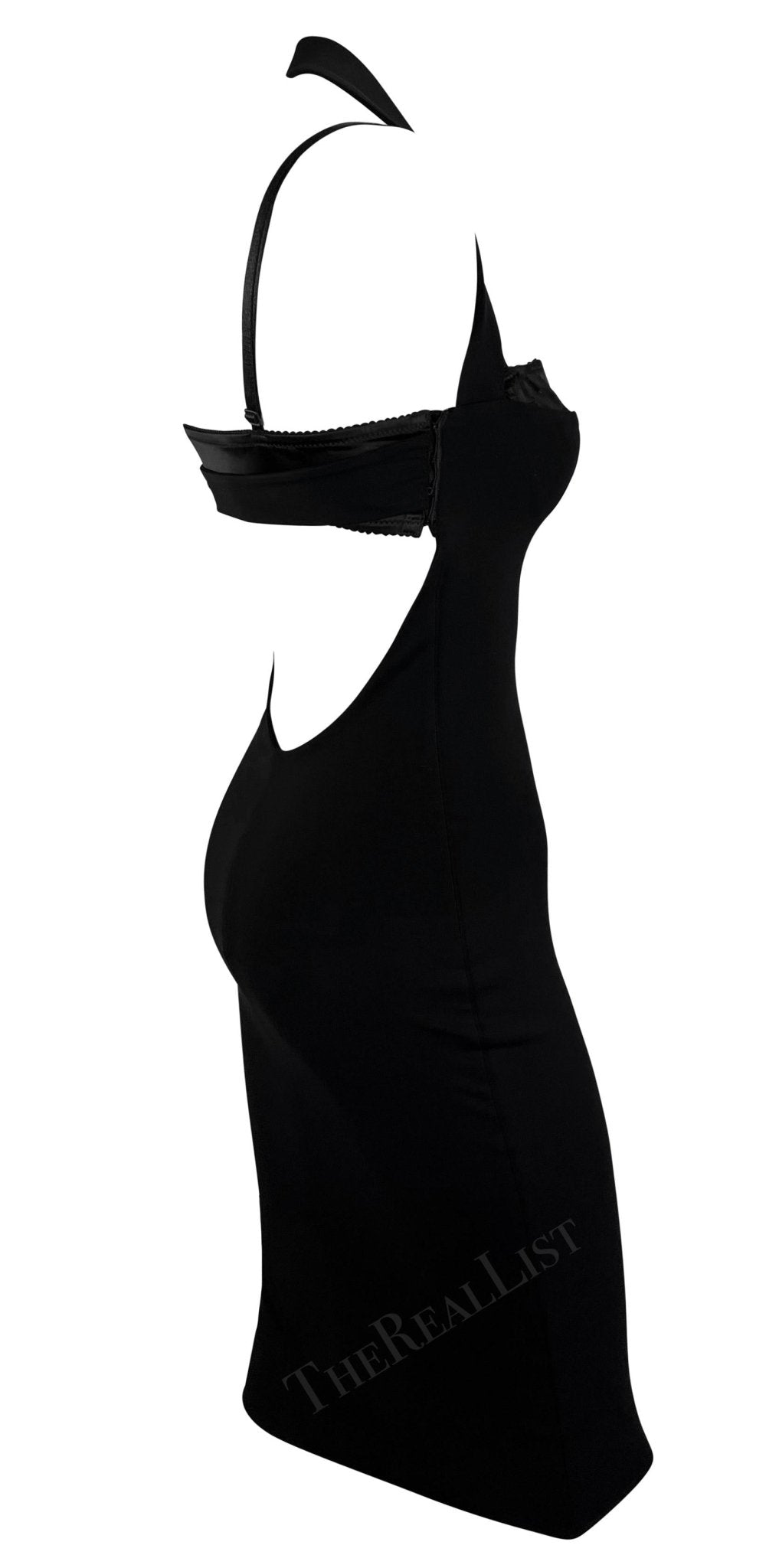 S/S 2001 Dolce & Gabbana Runway Black Bodycon Hook Halter Bralette Dress - RealList