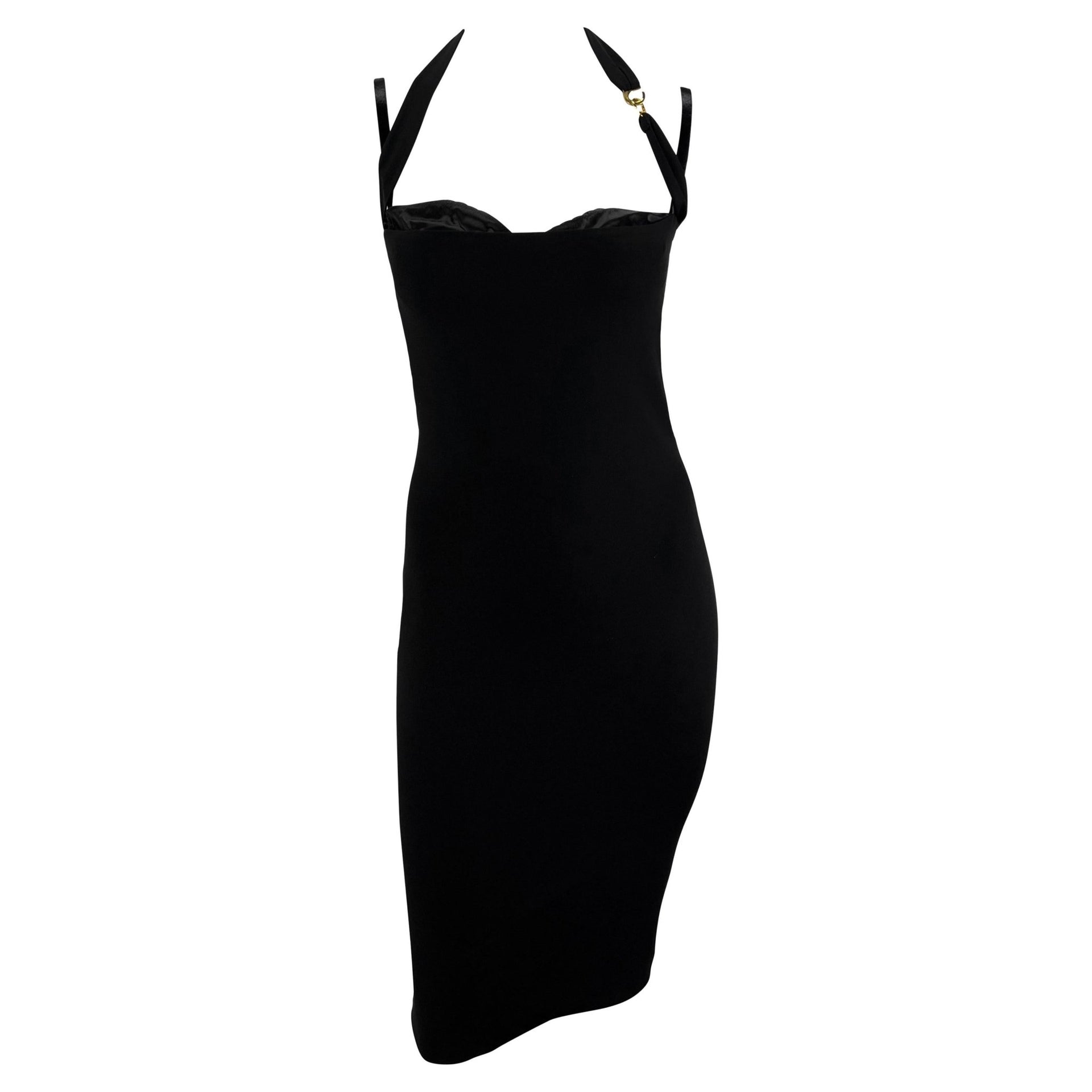 S/S 2001 Dolce & Gabbana Runway Black Bodycon Hook Halter Bralette Dress - RealList