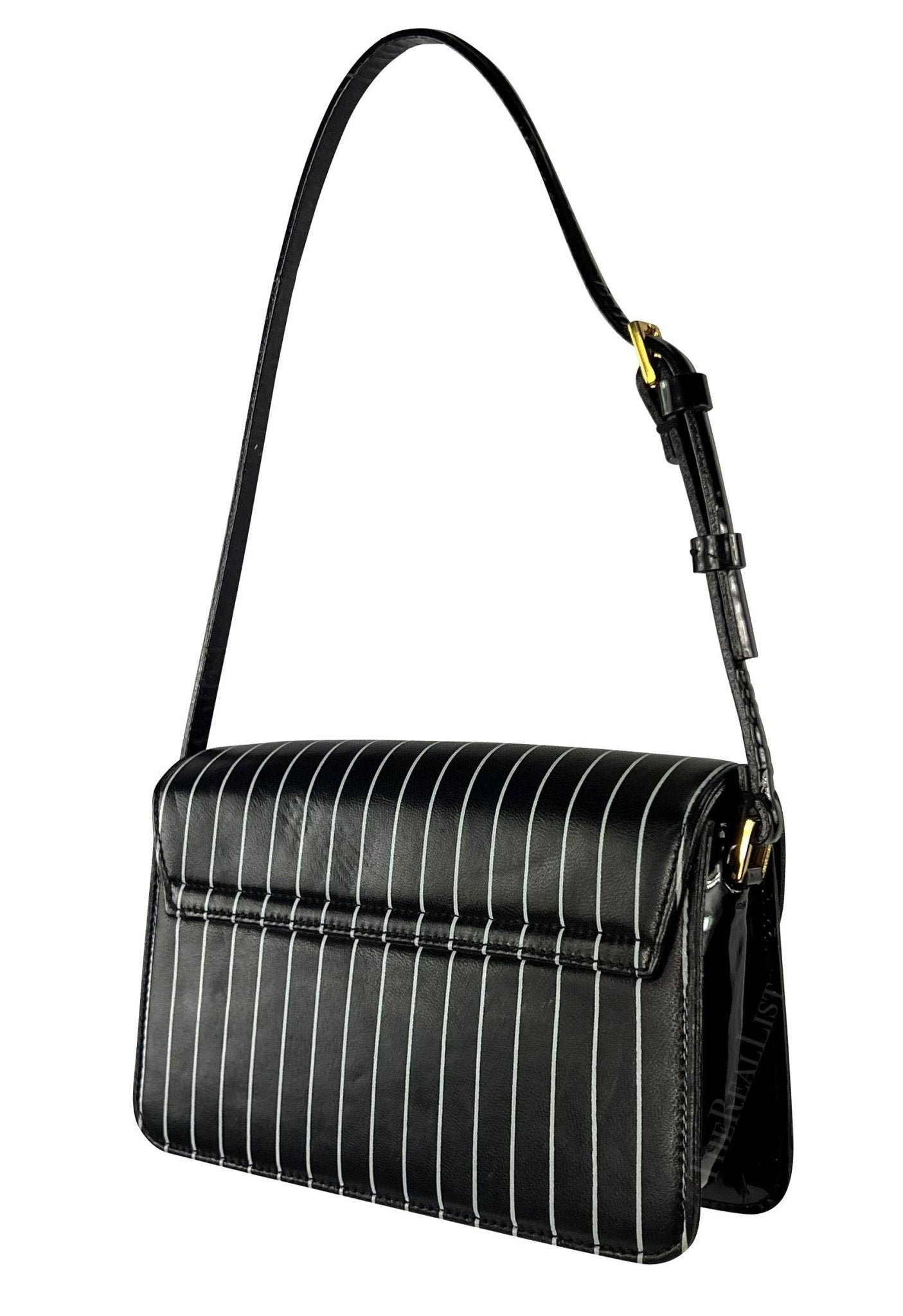 S/S 2001 Dolce & Gabbana Runway Black Pinstripe Leather Patent Mini Shoulder Bag - RealList