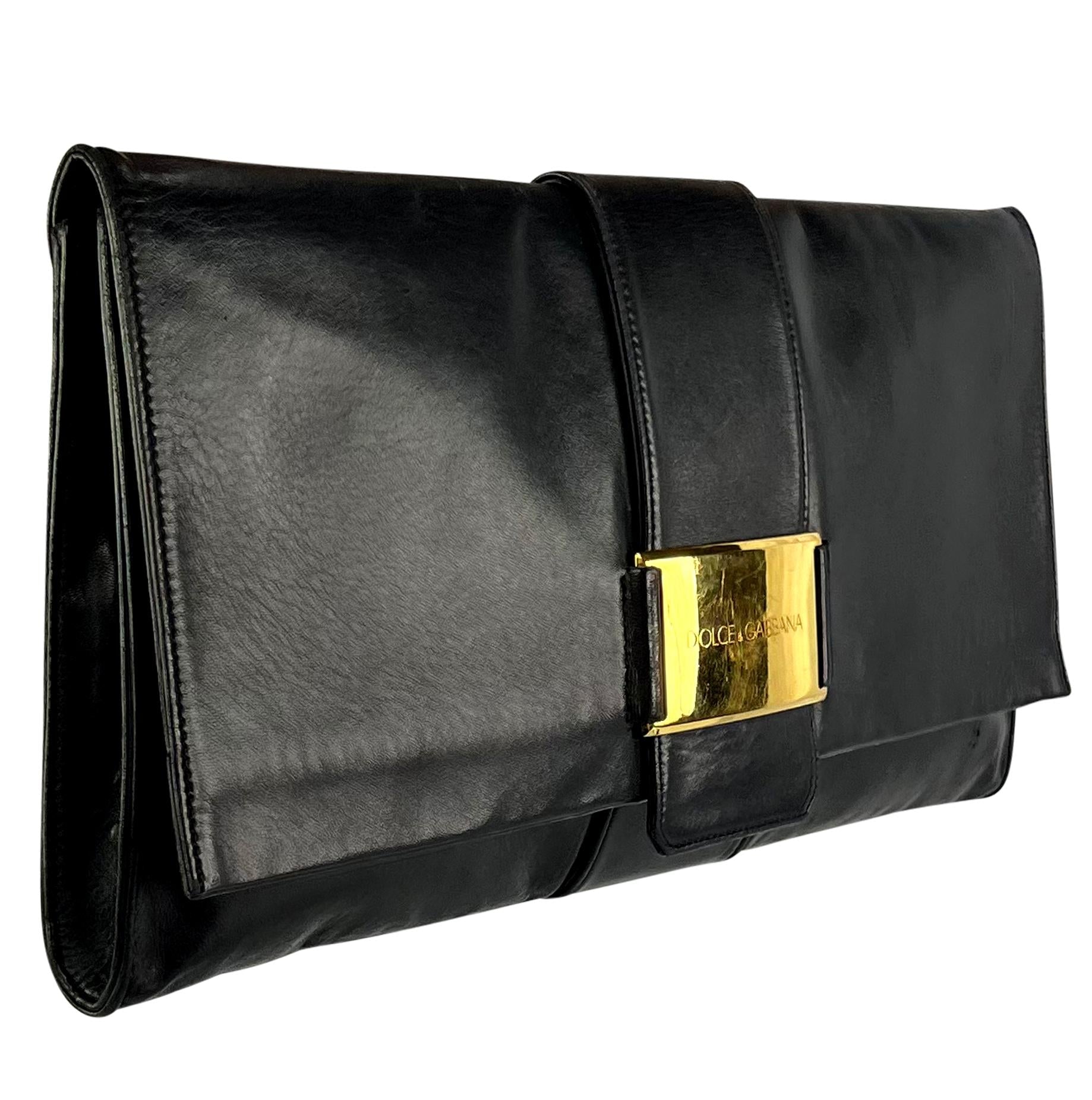 S/S 2001 Dolce & Gabbana Runway Oversized Black Leather Envelope Clutch Bag - RealList