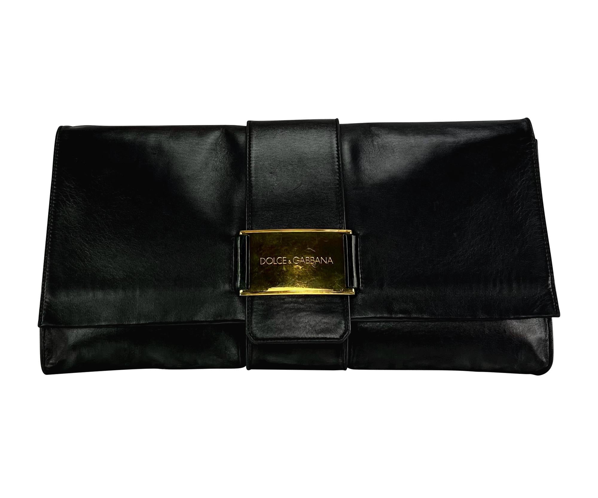 S/S 2001 Dolce & Gabbana Runway Oversized Black Leather Envelope Clutch Bag - RealList