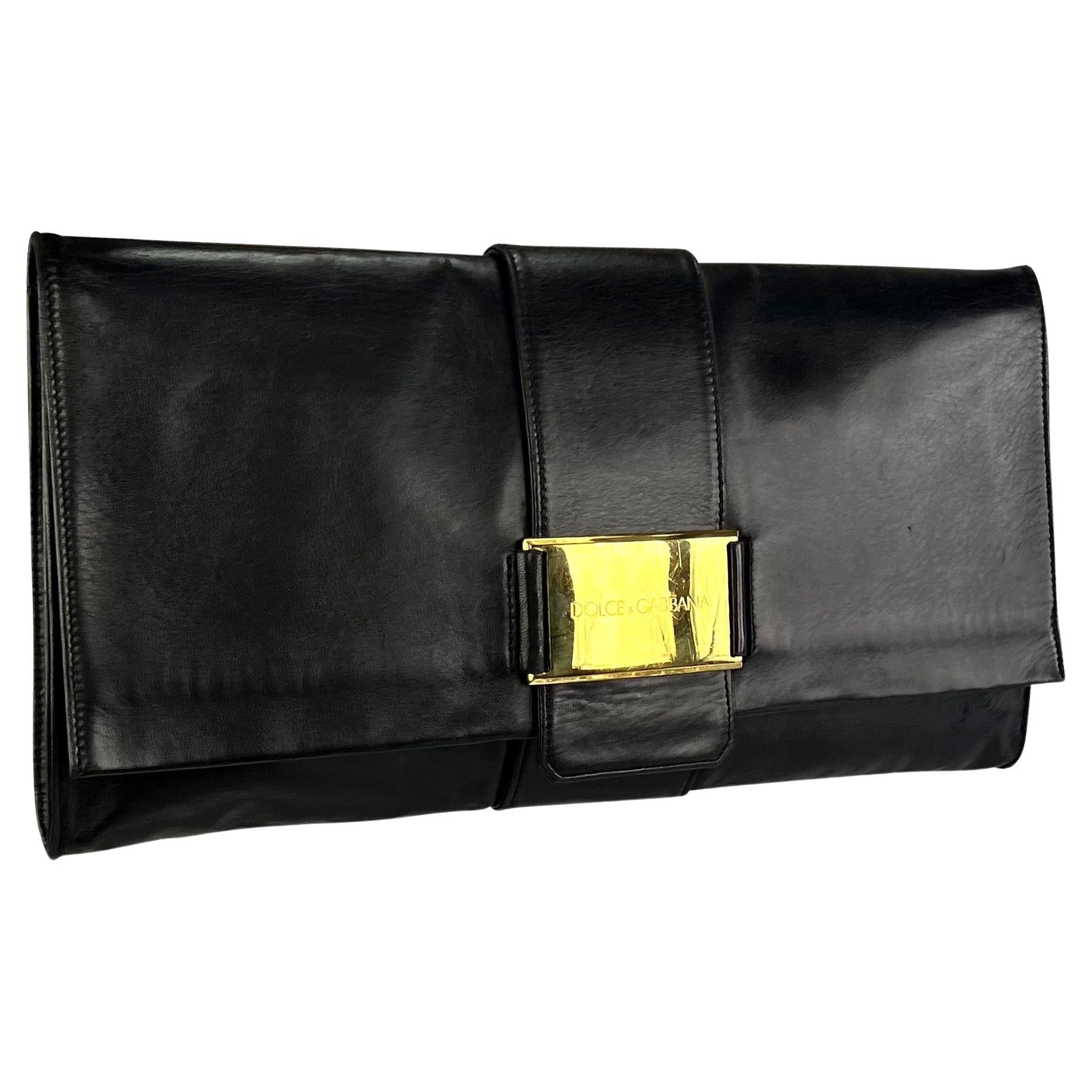 S/S 2001 Dolce & Gabbana Runway Oversized Black Leather Envelope Clutch Bag - RealList