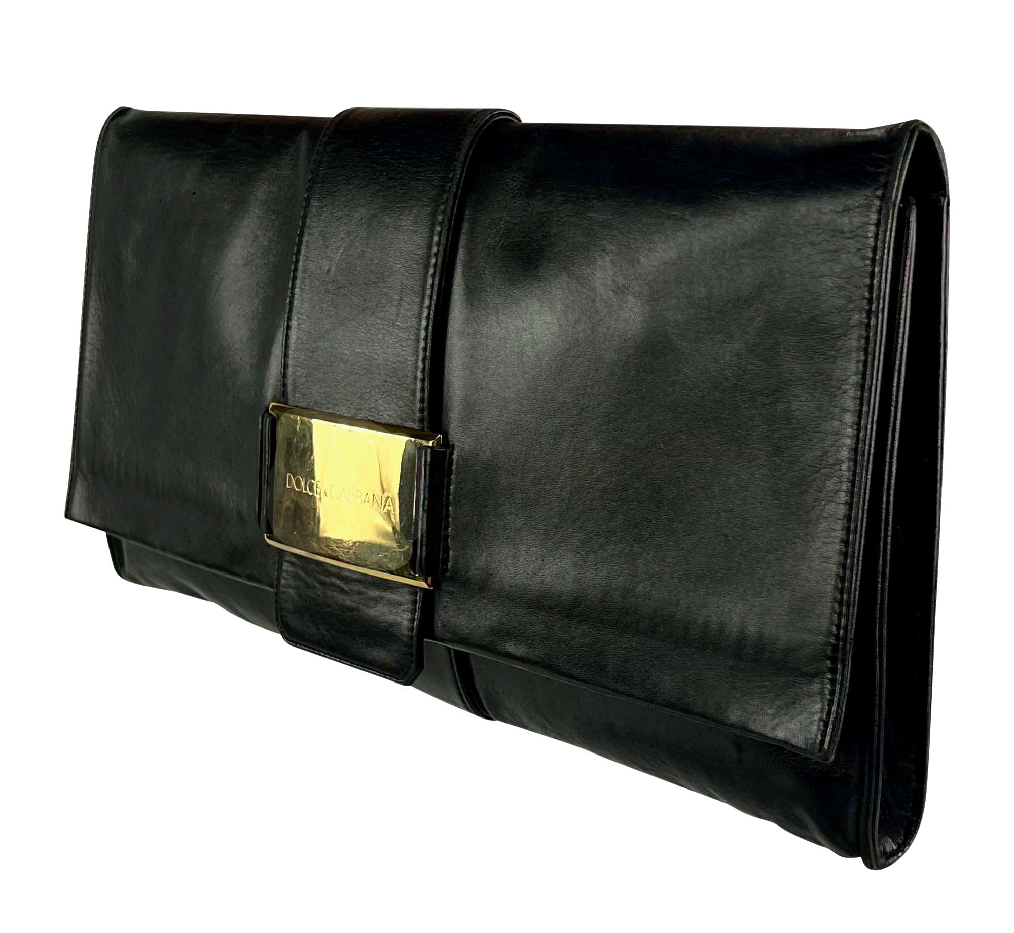 S/S 2001 Dolce & Gabbana Runway Oversized Black Leather Envelope Clutch Bag - RealList